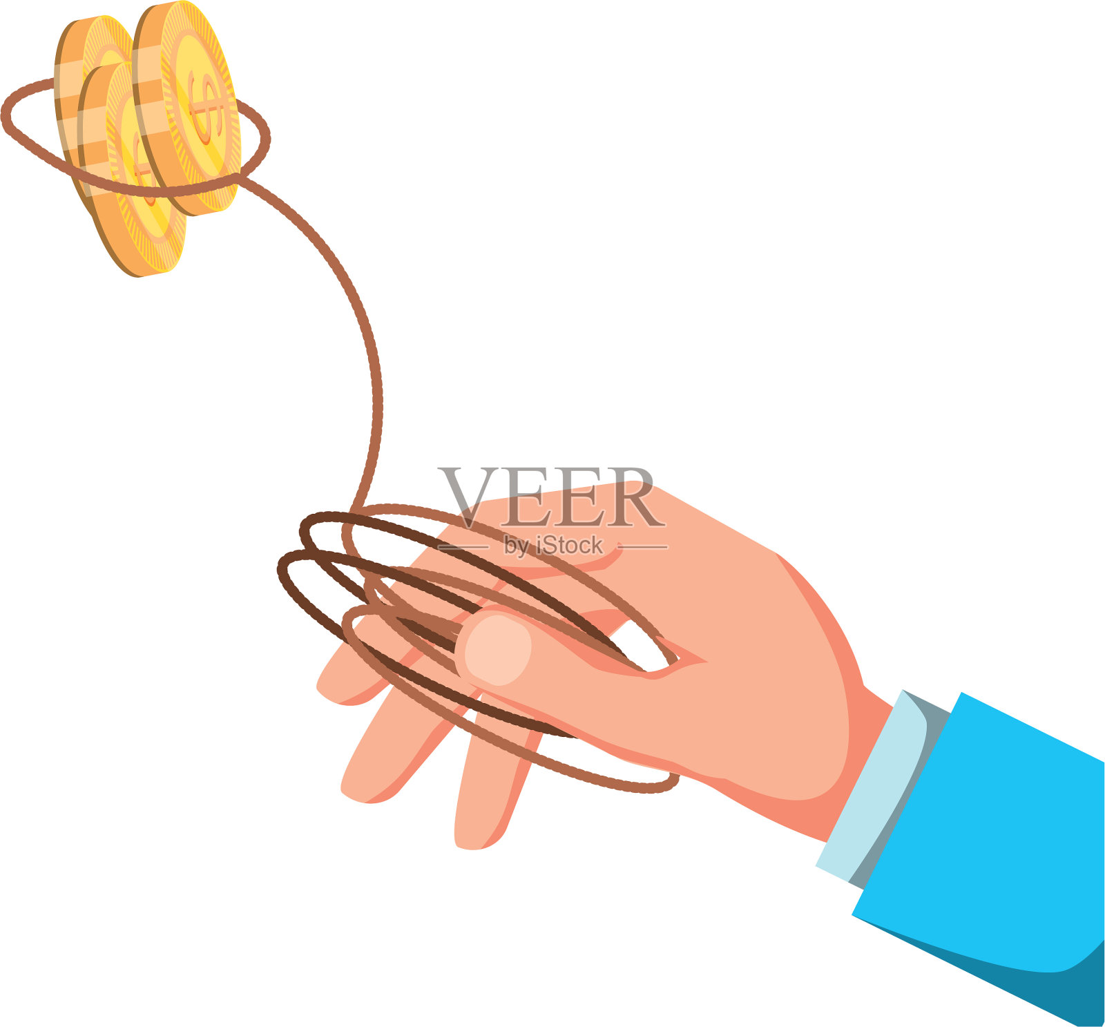 手与硬币、美元和绳子设计元素图片