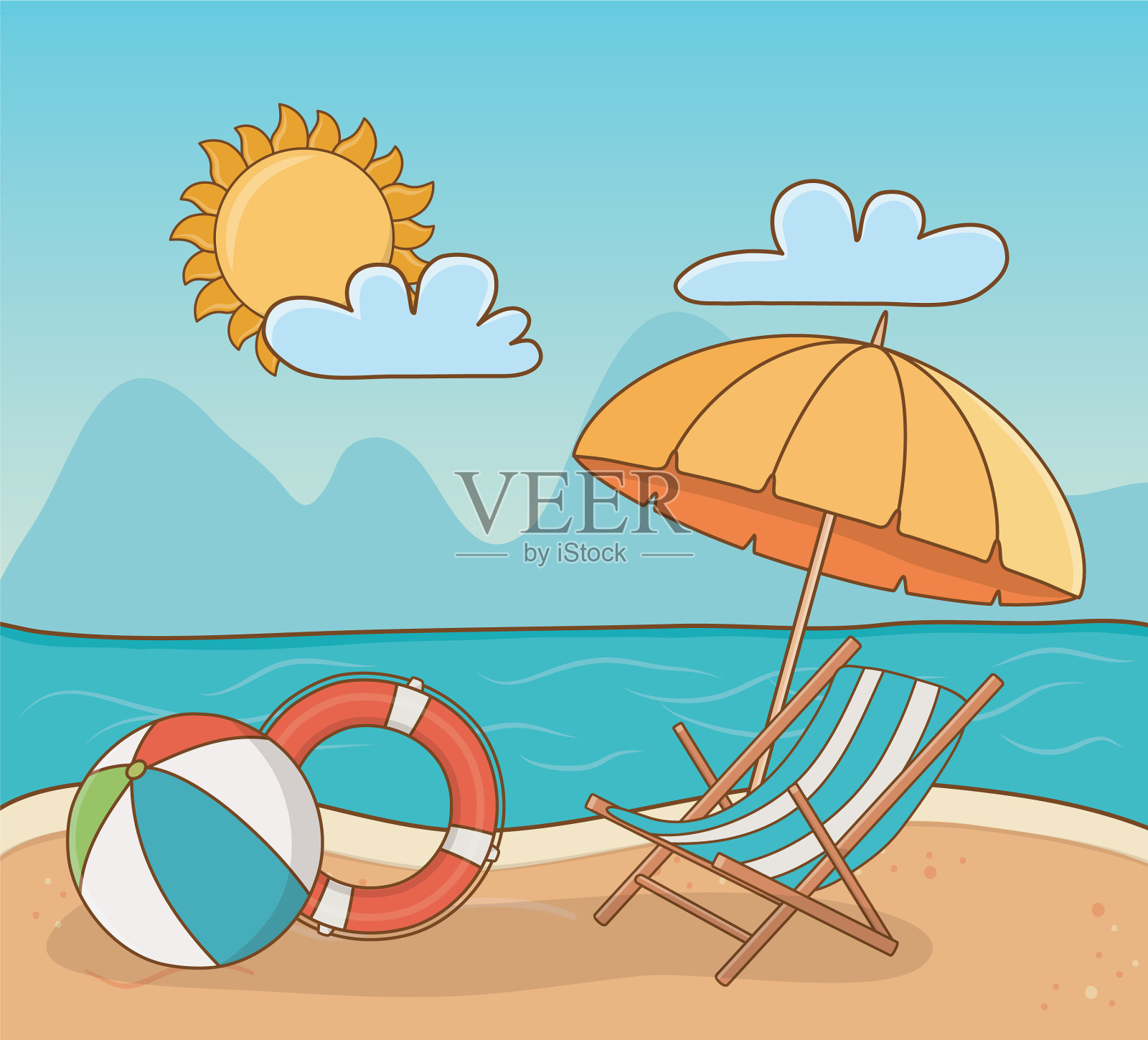 沙滩上的椅子插画图片素材