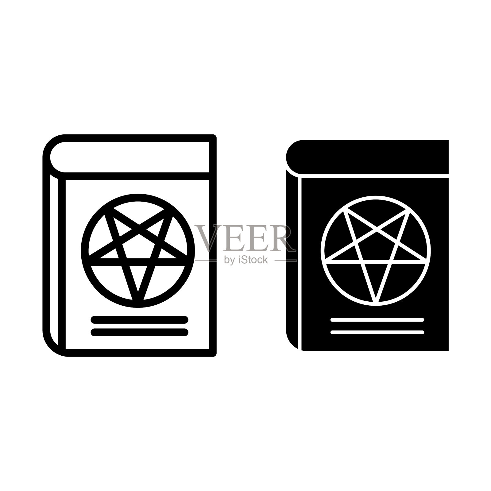 书与五角星线和字形图标撒旦插画图片素材