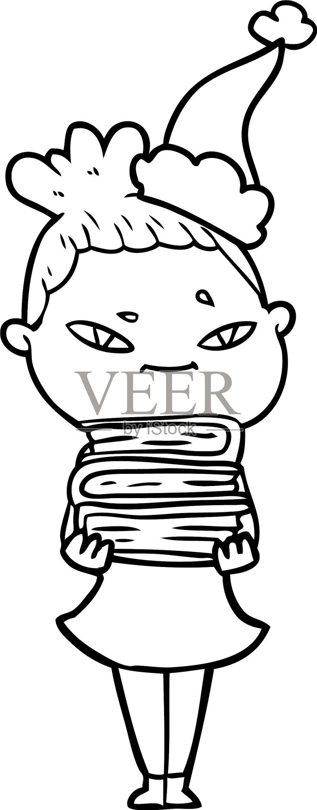 画一个戴着圣诞老人帽子的女人设计元素图片