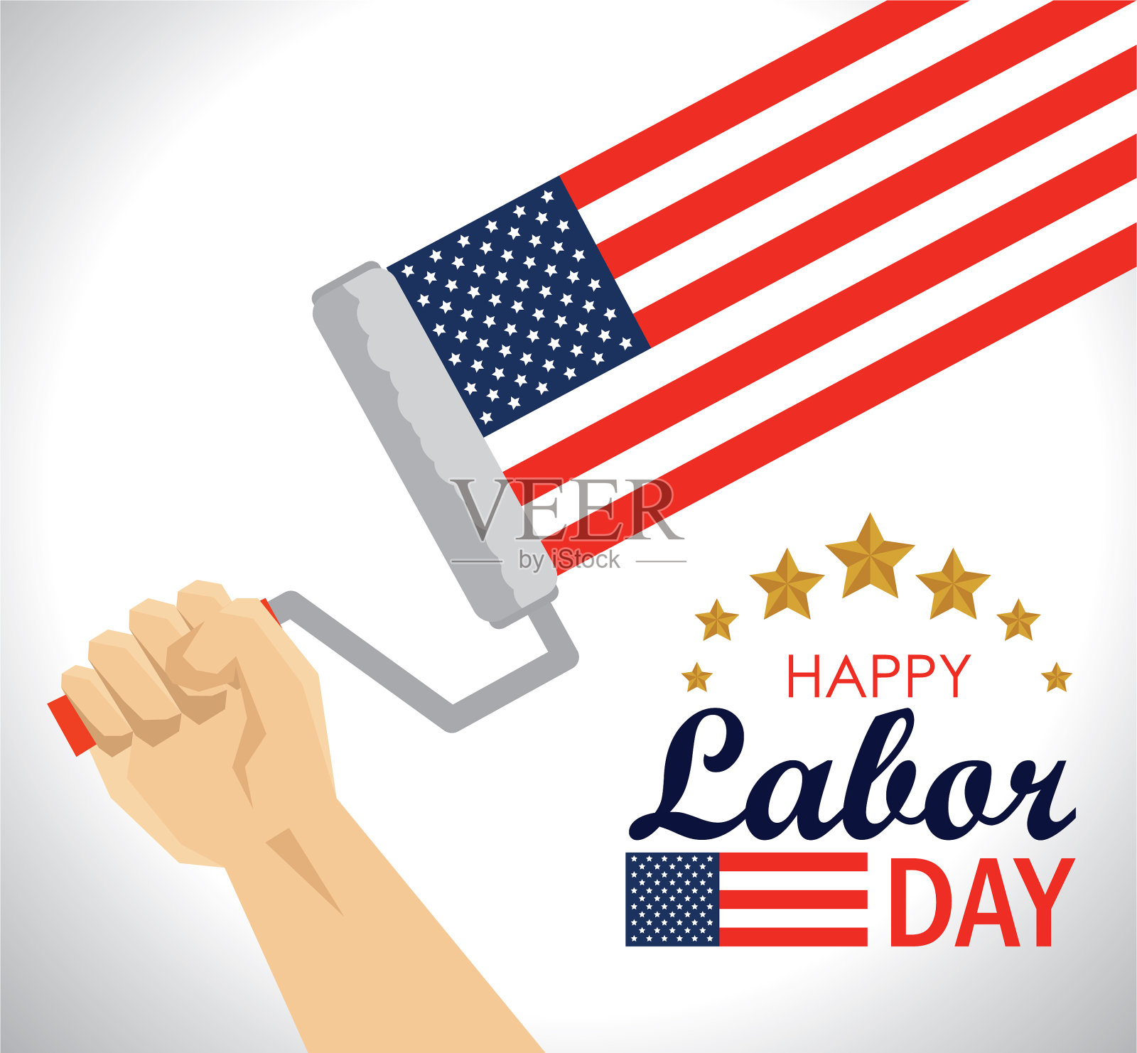 手握美国国旗滚轮到劳动节插画图片素材