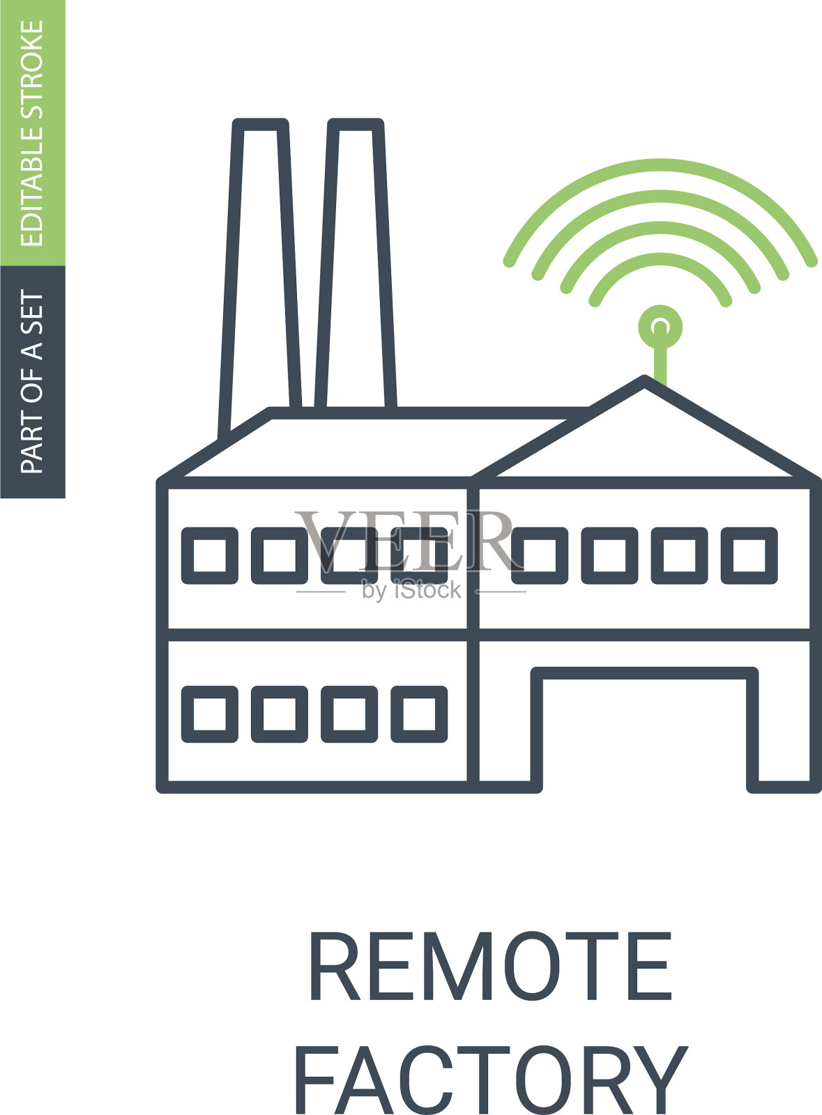 远程工厂图标与可编辑的笔触和插画图片素材