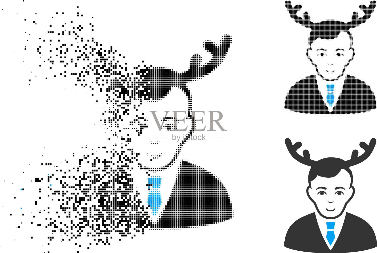 破碎的点半色调角丈夫图标与脸插画图片素材