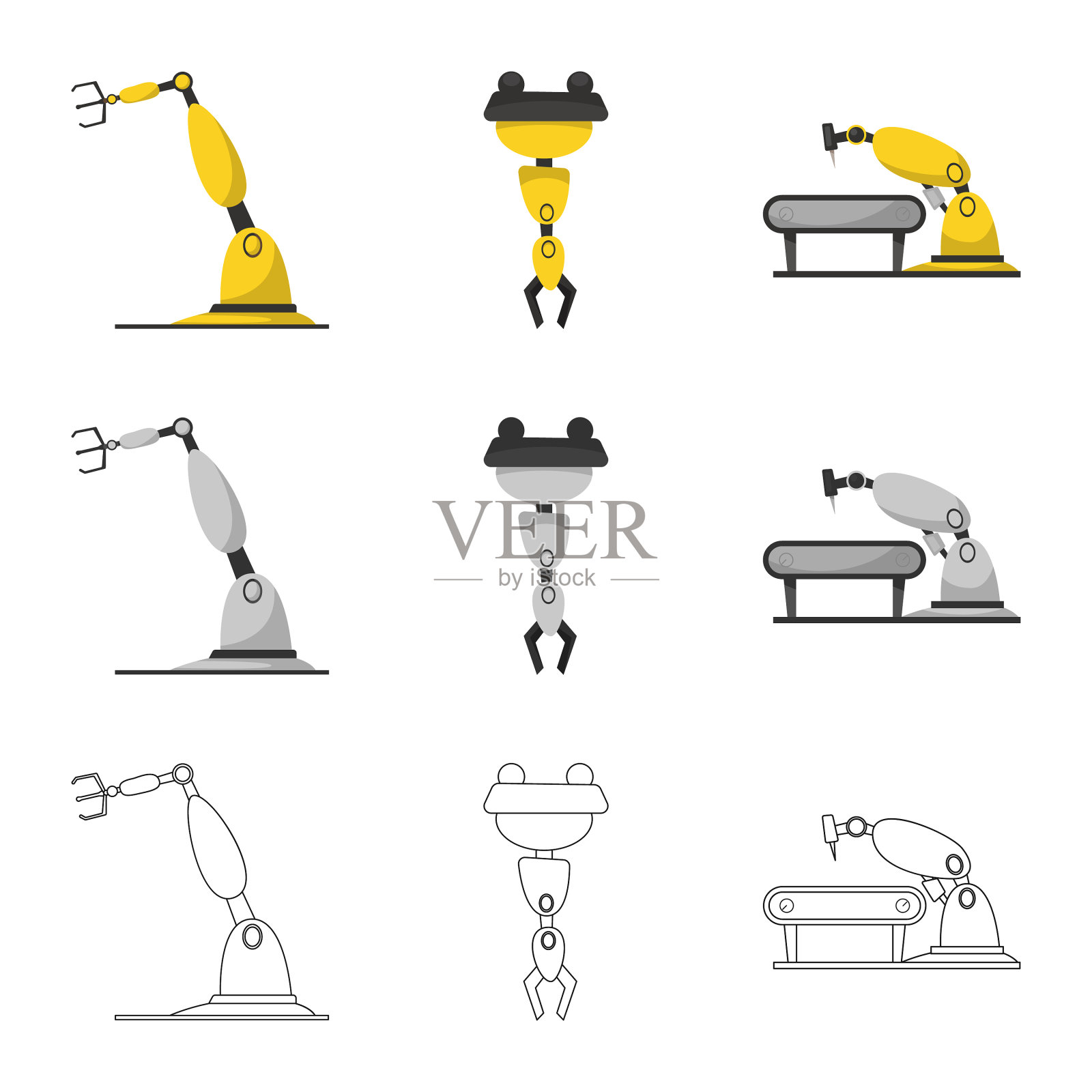 隔离对象机器人和工厂标志集图标素材
