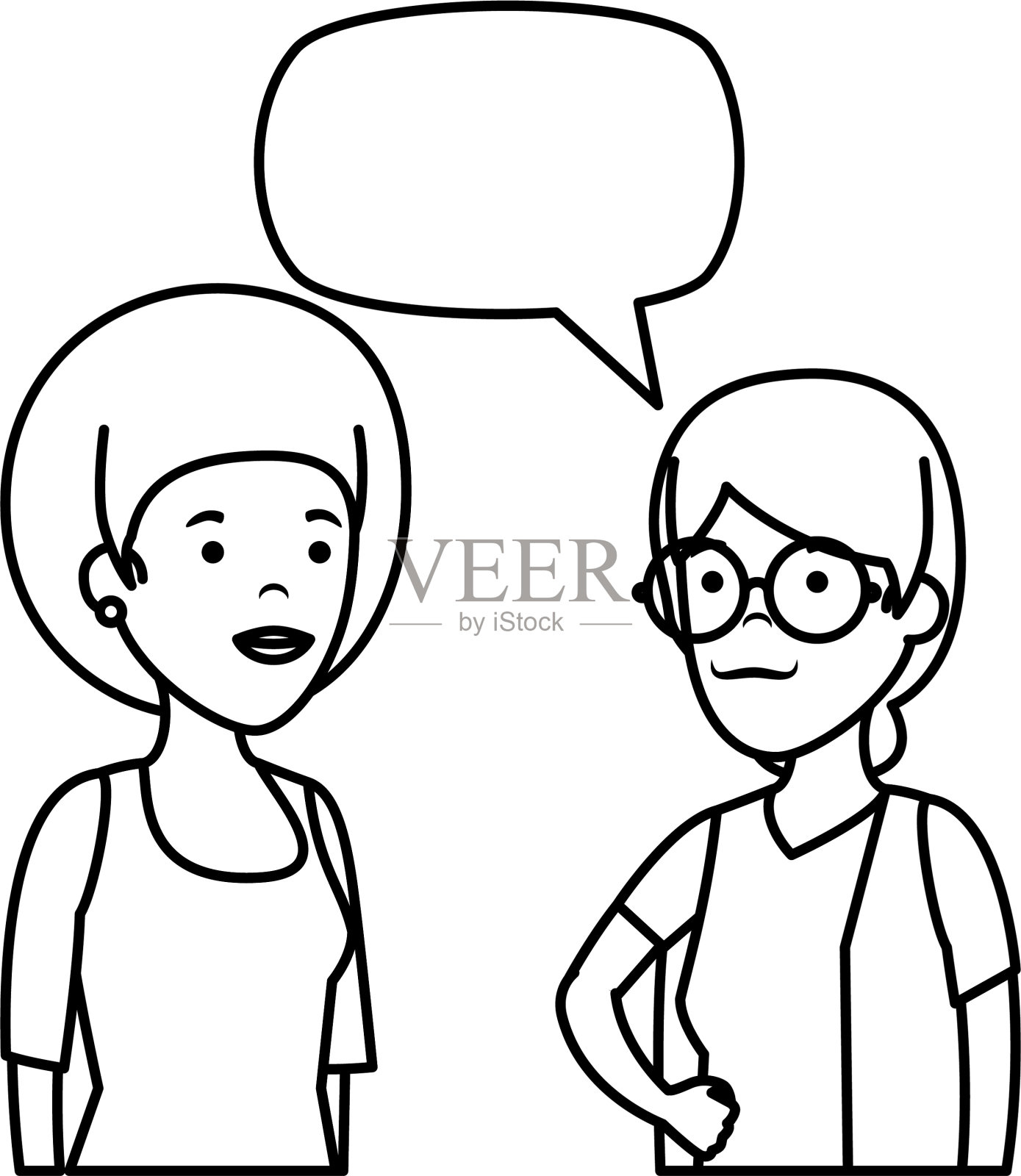 一对有语音泡泡角色的女孩设计元素图片