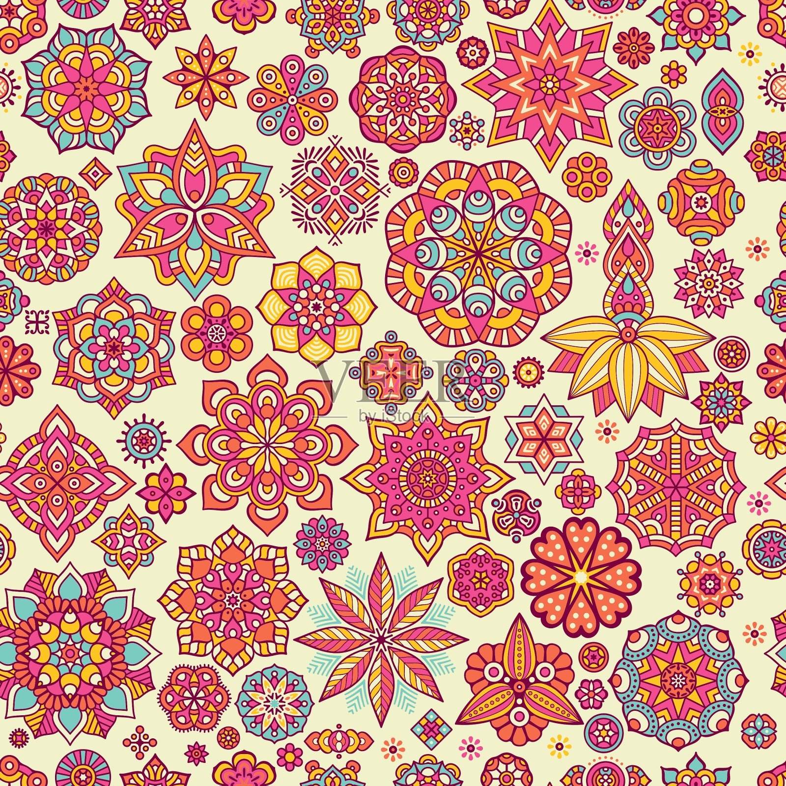 民族花卉无缝图案插画图片素材