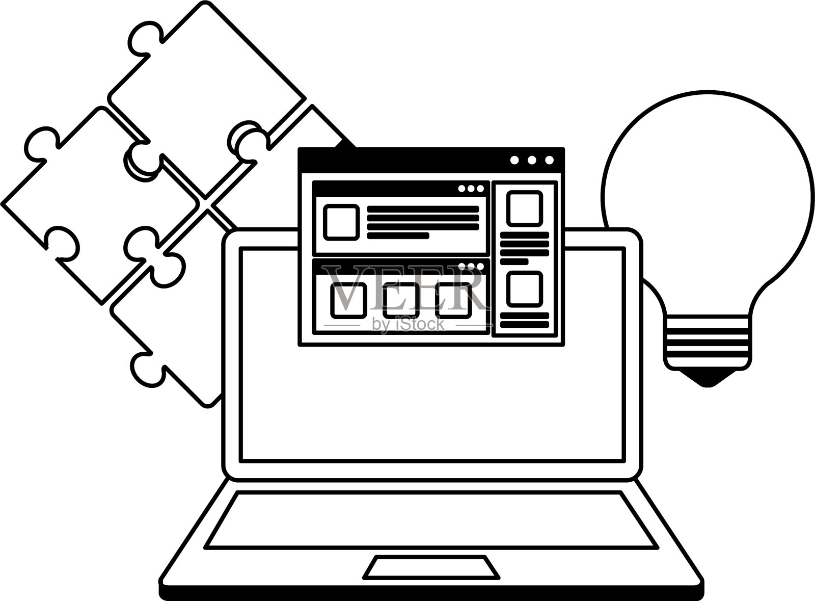 笔记本电脑与成功的图标设计元素图片