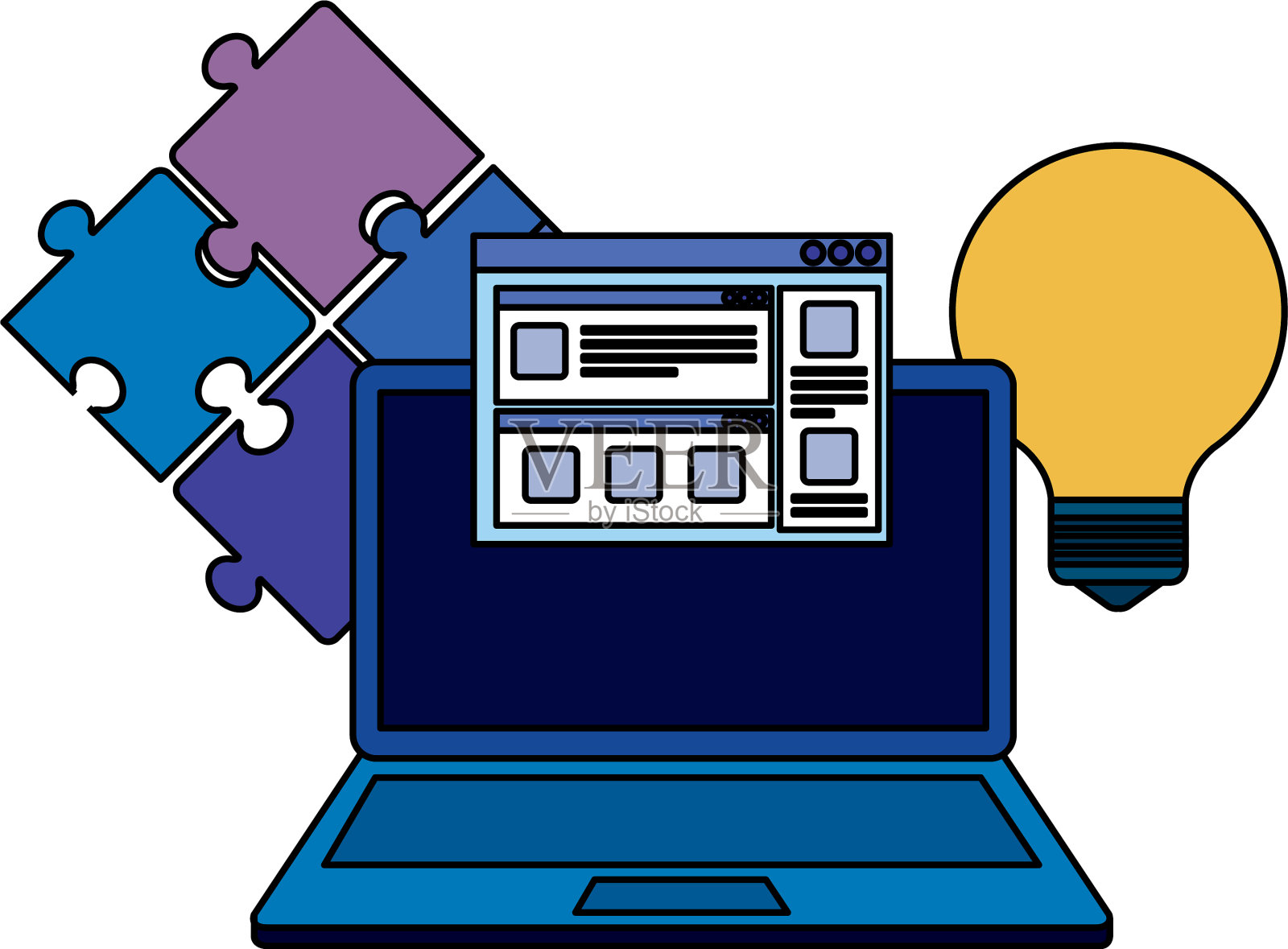 笔记本电脑与成功的图标设计元素图片