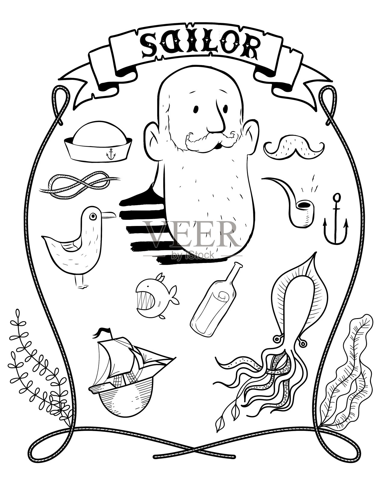 卡通水手潮手画设计元素图片