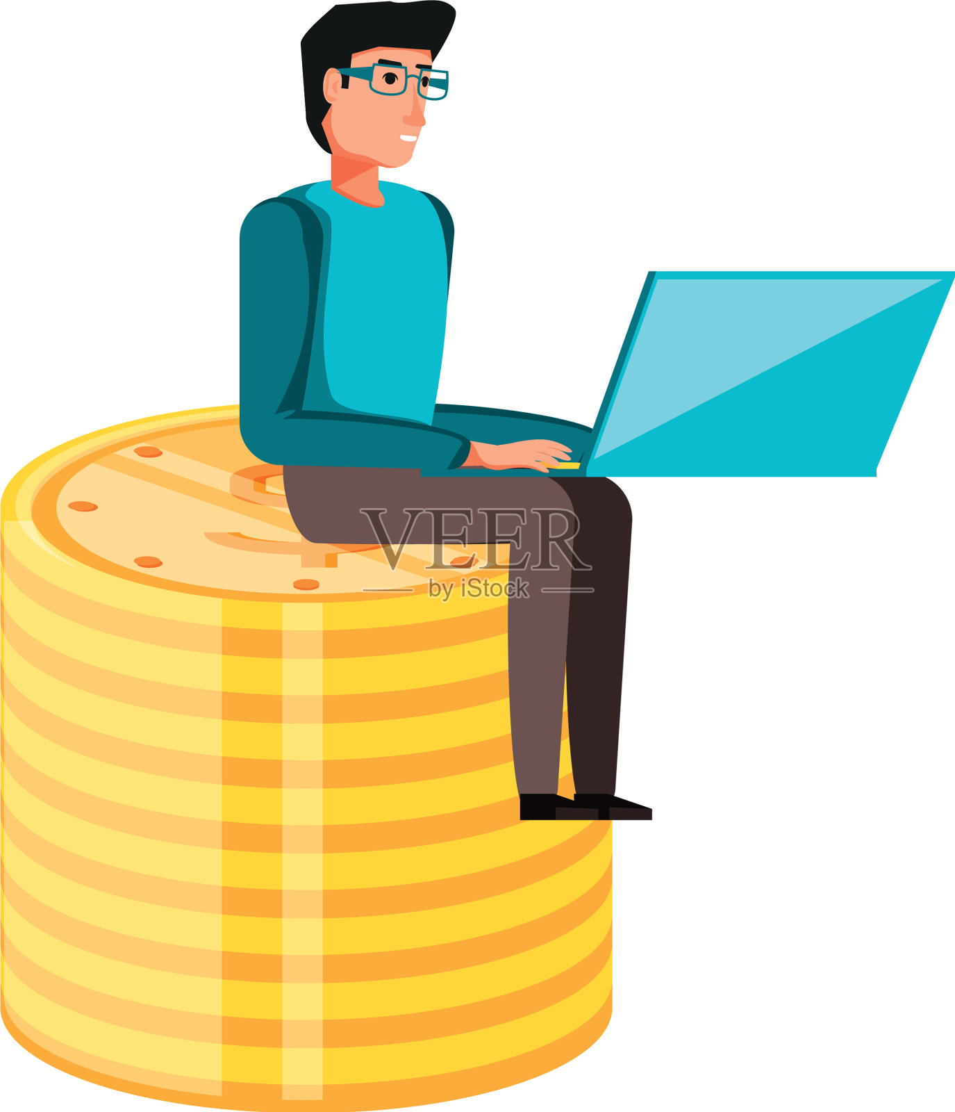 人与堆硬币美元孤立的图标插画图片素材