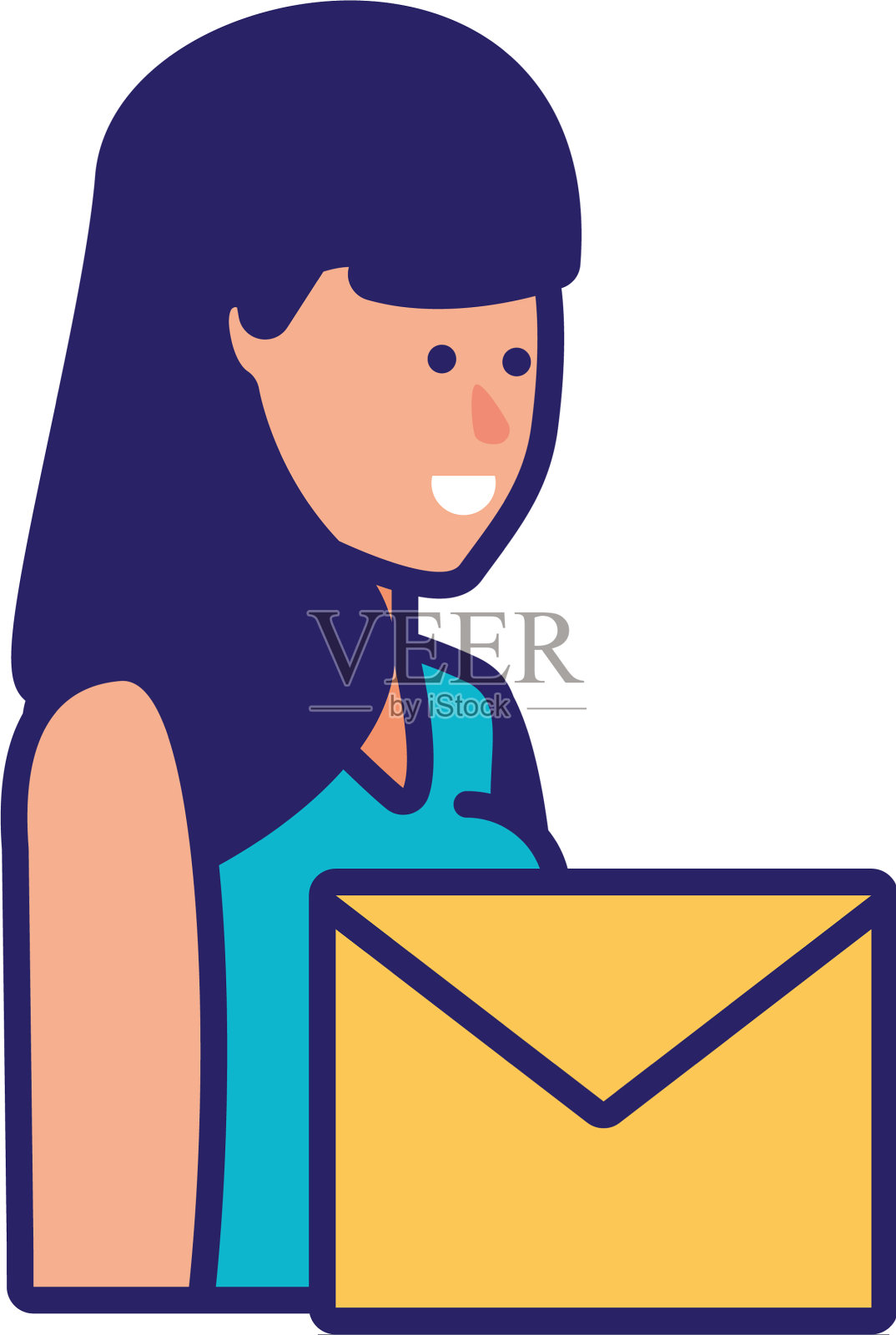 拿着信封的年轻女子设计元素图片