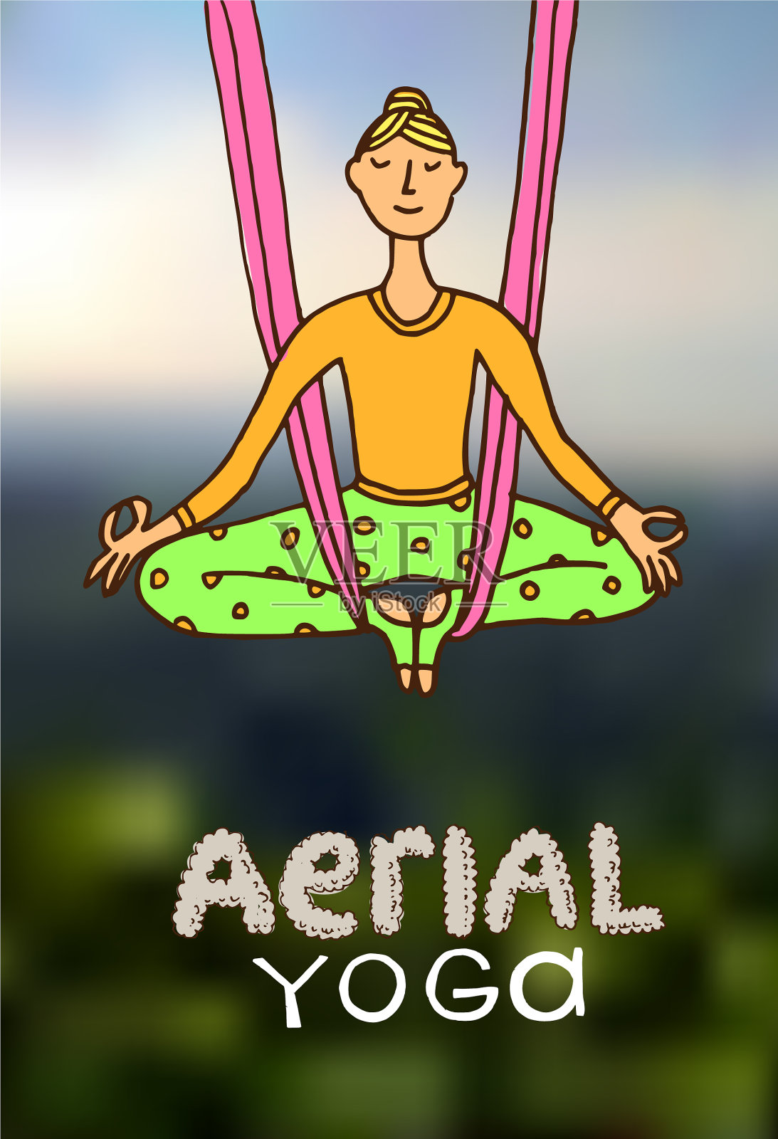 美丽的手绘空中瑜伽插画图片素材