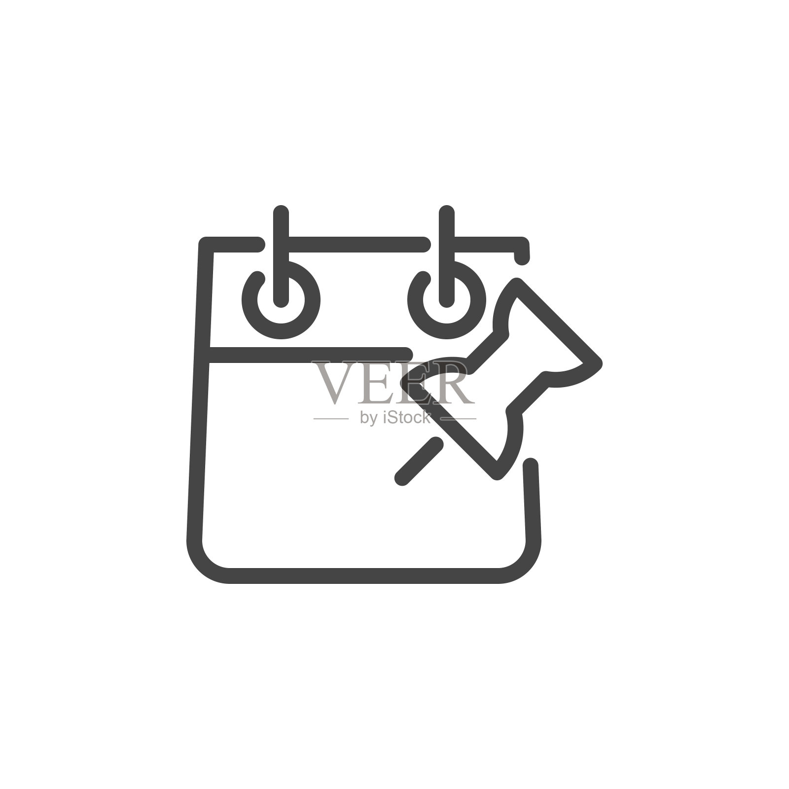 日历与推针按钮标签隔离。采购产品业务计划，记录和日期，重要会议，事件概念。矢量图标的Web和应用程序在大纲样式插画图片素材