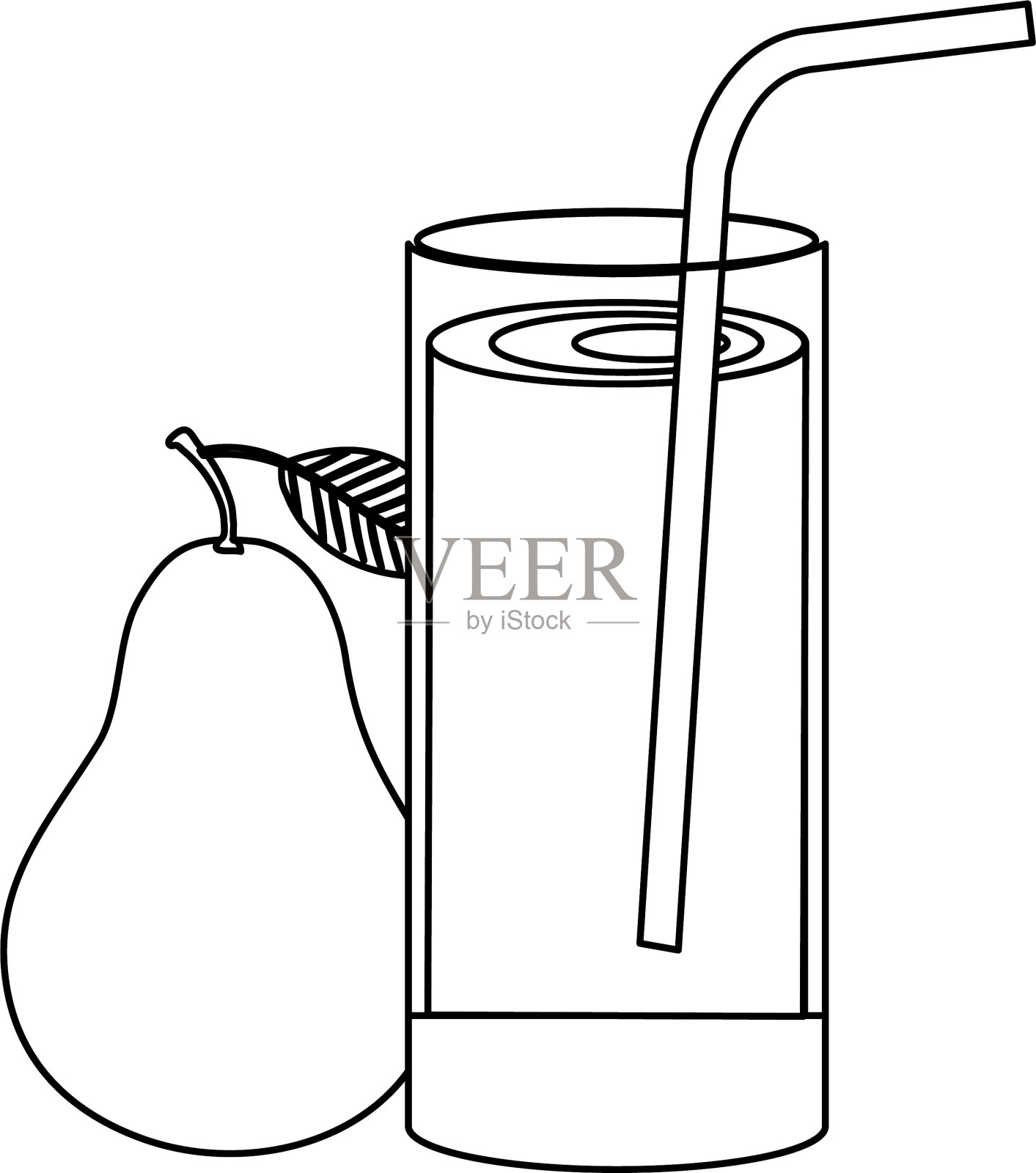 玻璃与果汁新鲜的梨水果设计元素图片