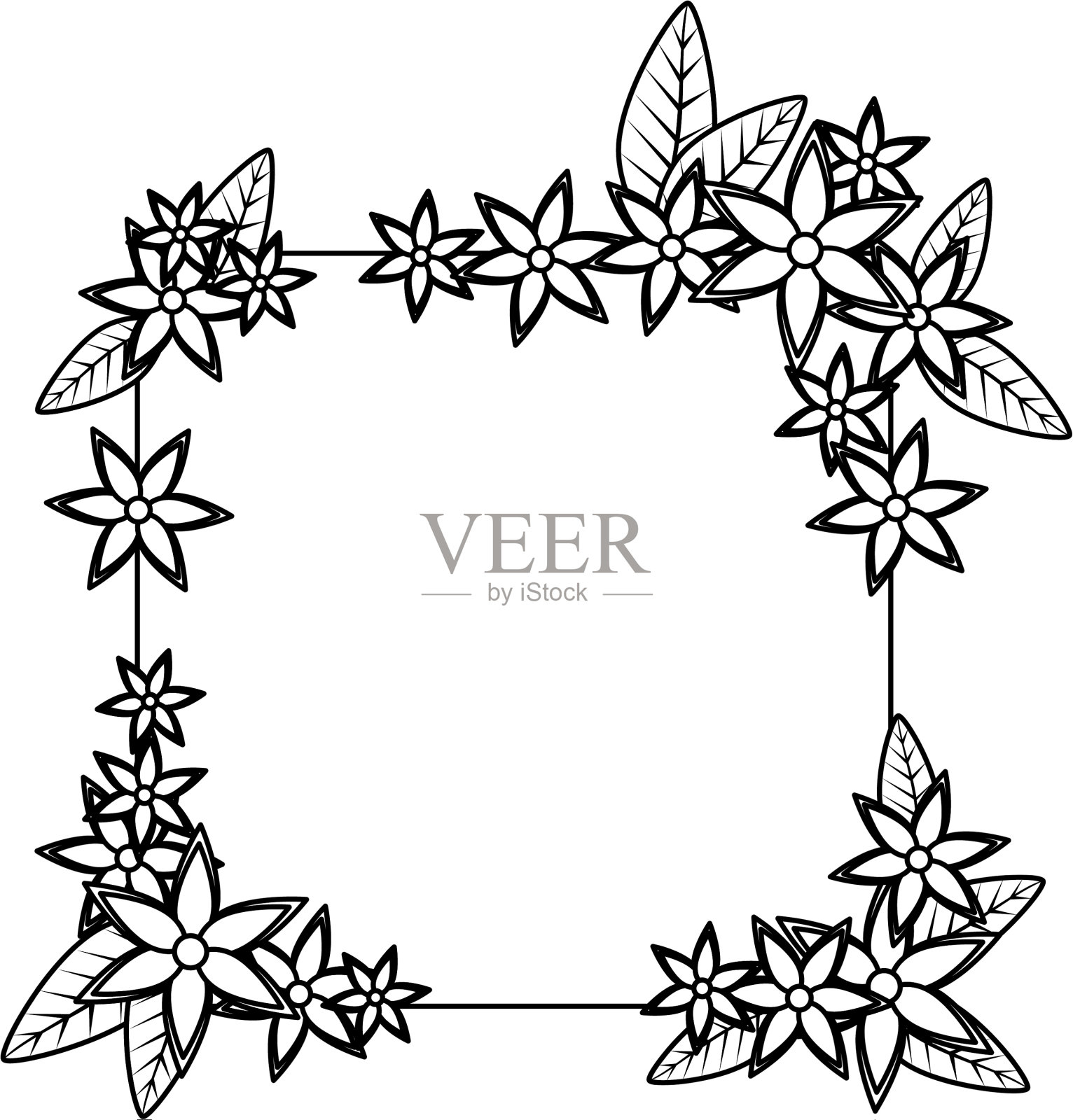 美丽的花和叶的方形框架设计元素图片