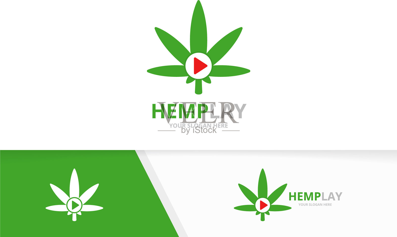 大麻叶和播放按钮的标志插画图片素材