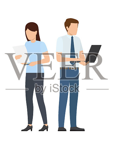 男人和女人纸和笔记本在启动设计元素图片