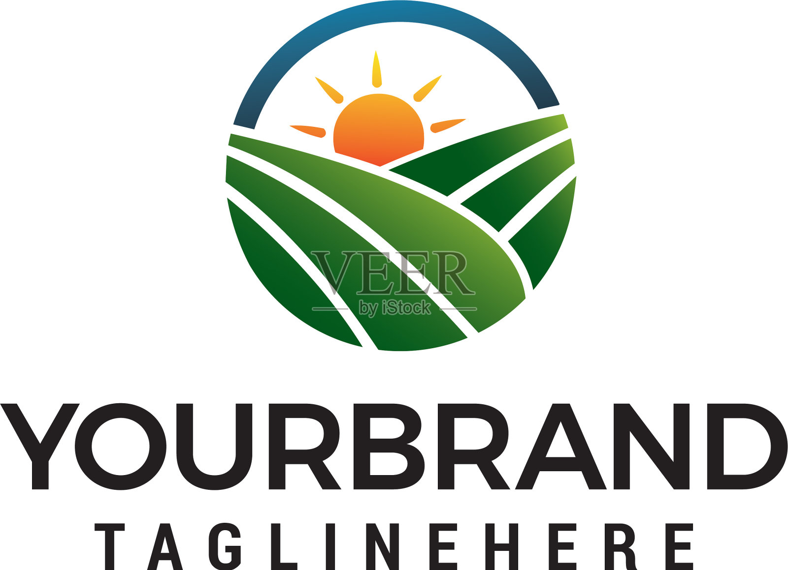 田太阳标志农场标志设计概念模板插画图片素材