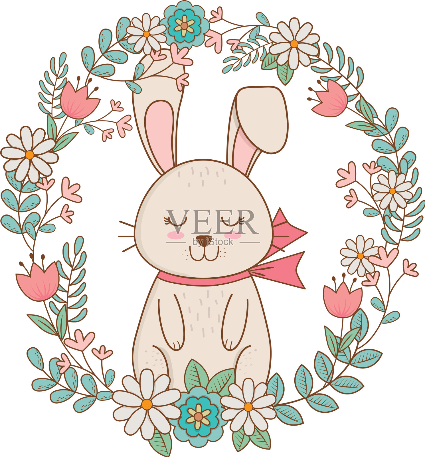 小兔子带着复活节的花圈设计元素图片
