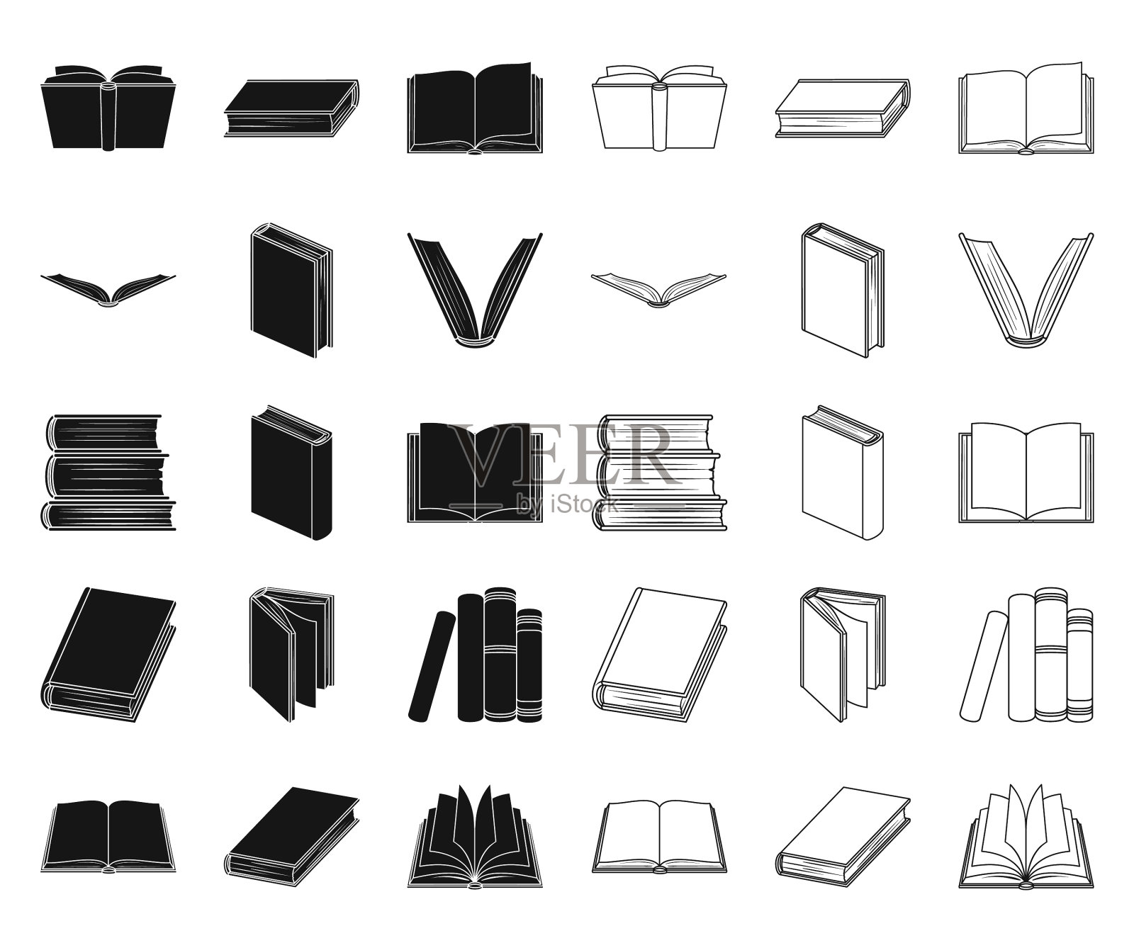 书在装订的黑色轮廓图标集图标素材