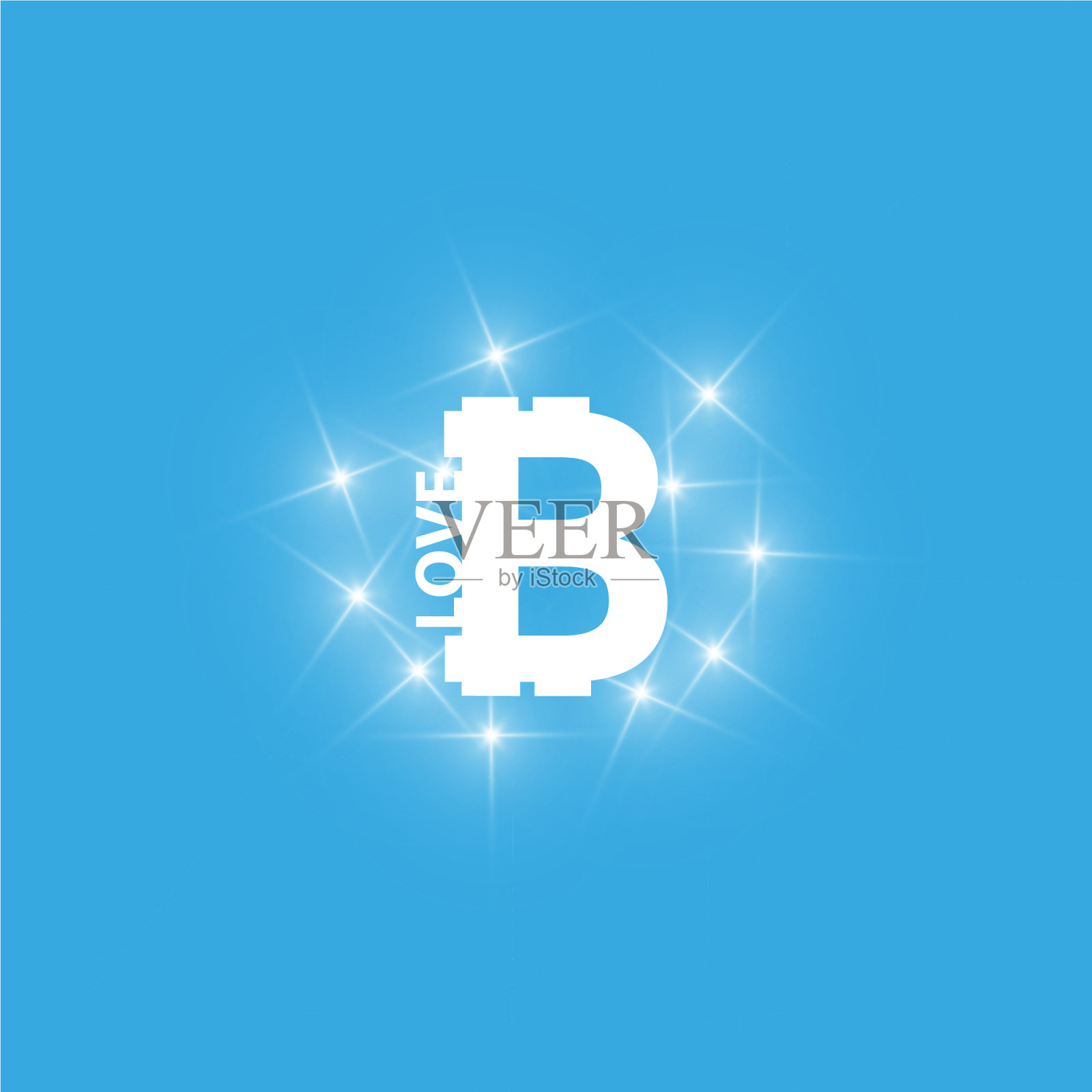 我喜欢带有灯光效果的数字比特币符号插画图片素材