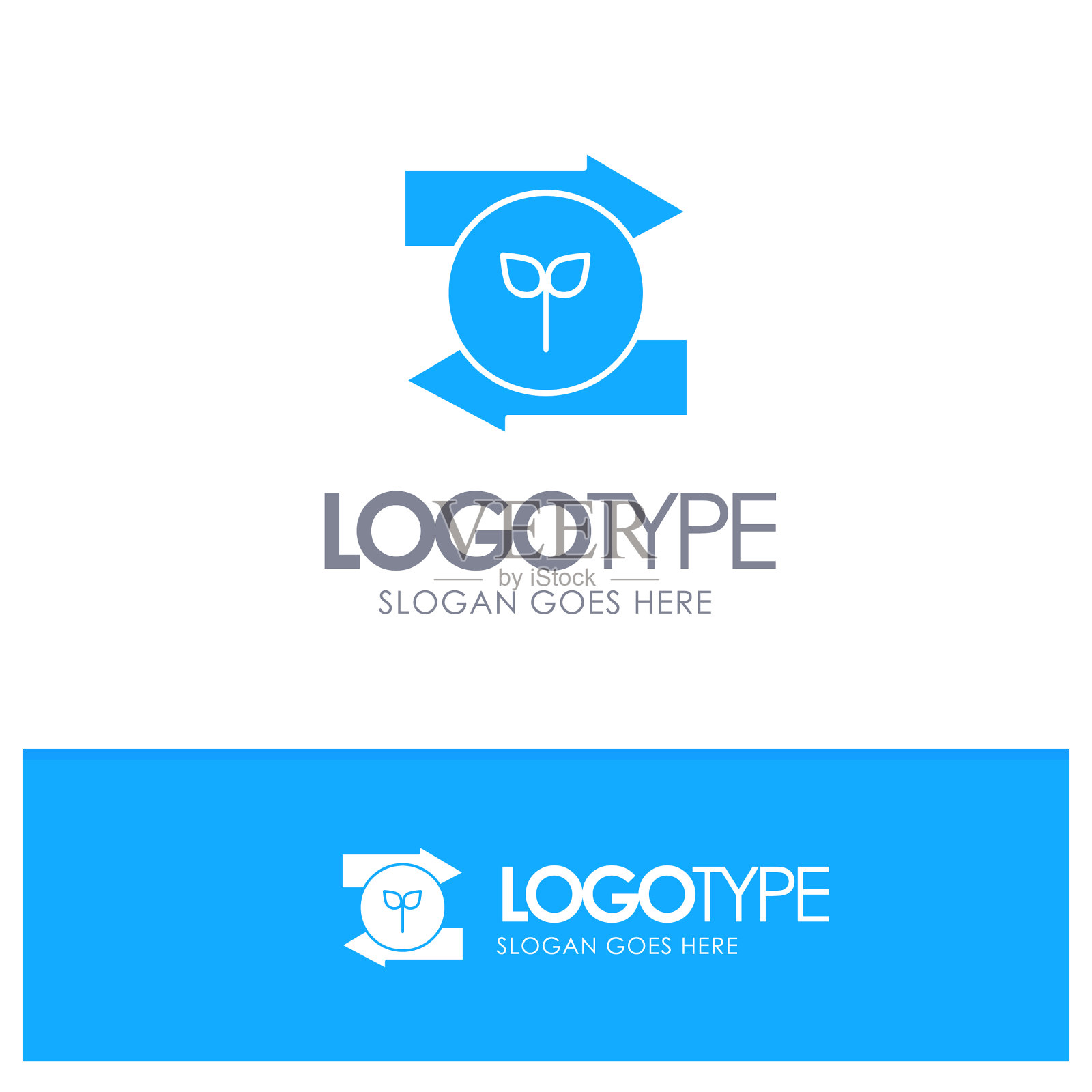 箭头左，右，绿色生态蓝色固体标志与插画图片素材