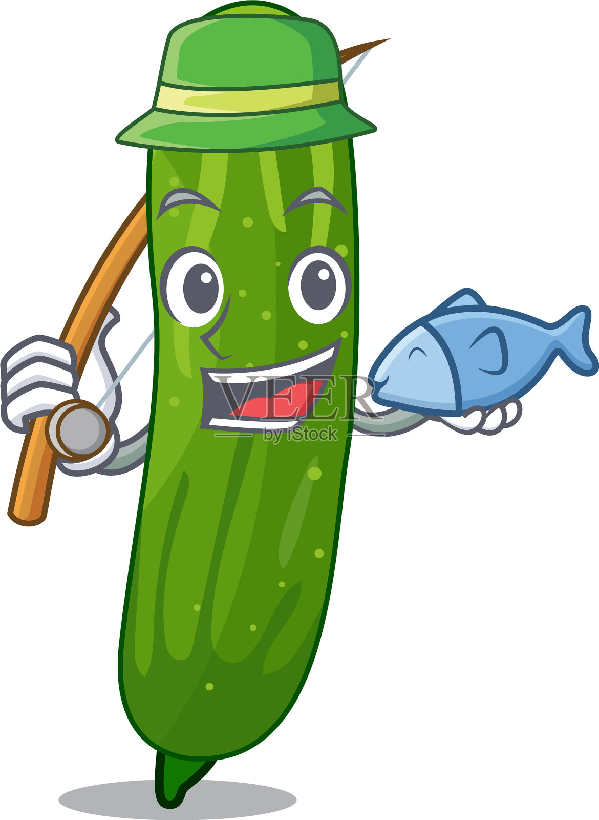 钓鱼中孤立的新鲜黄瓜插画图片素材