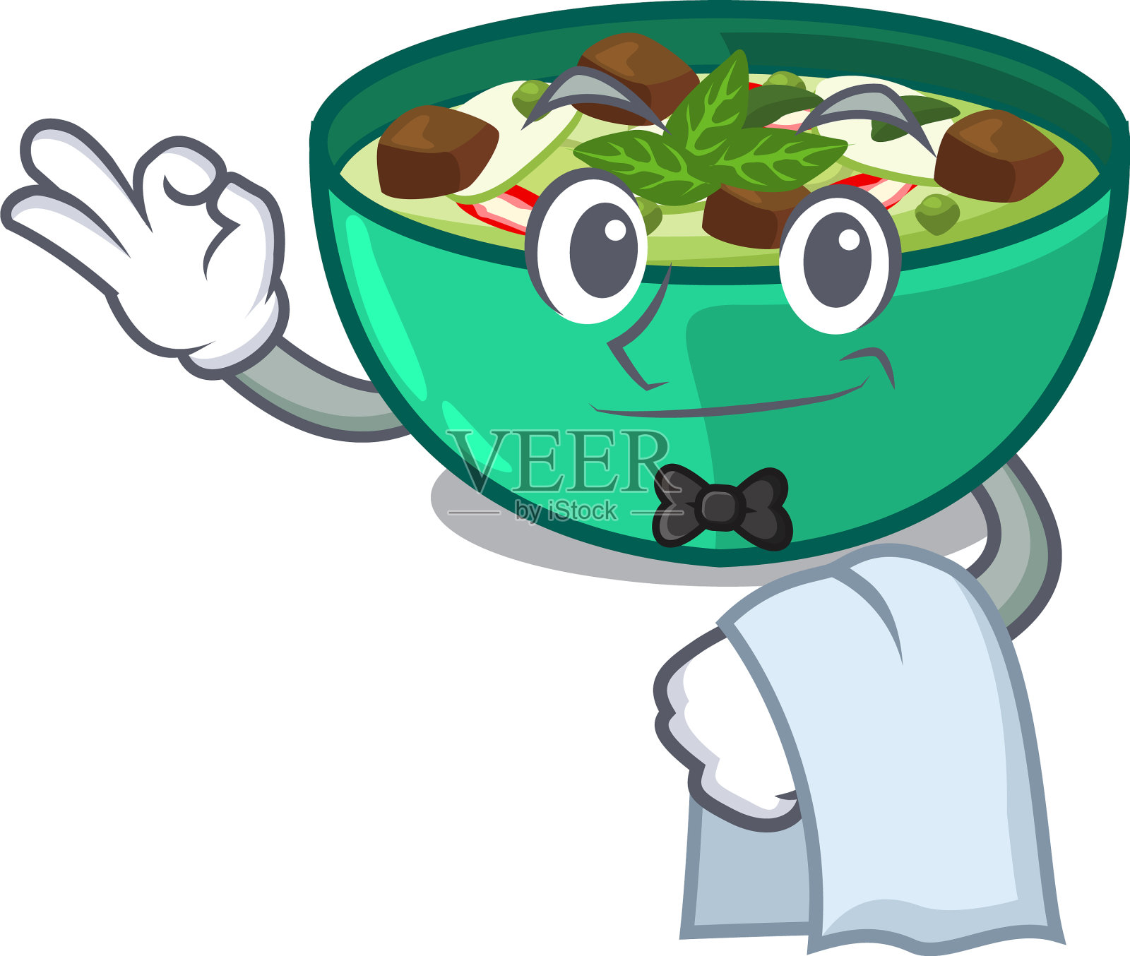 服务员:有特色的绿色咖喱插画图片素材