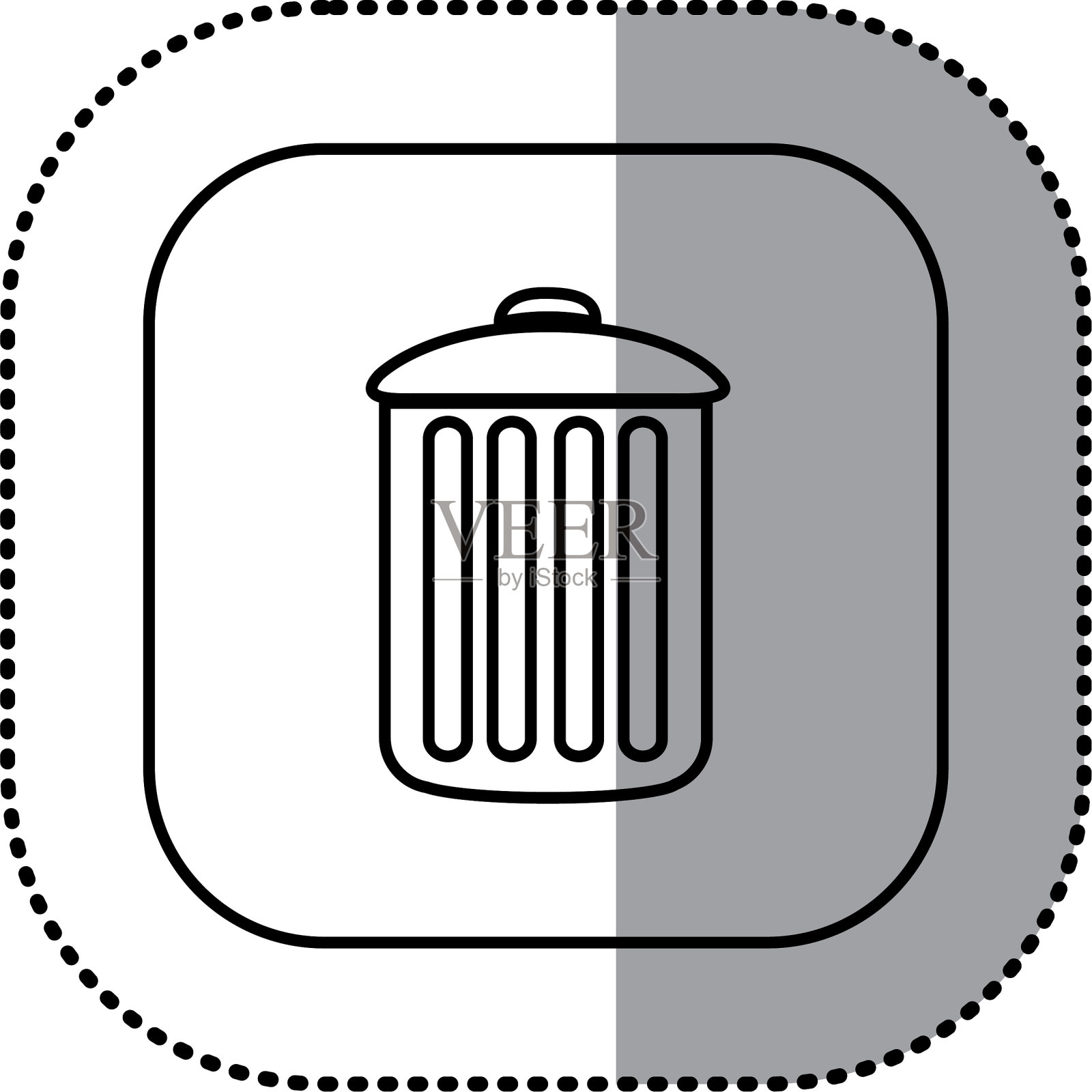 单色轮廓与方形贴纸的垃圾图标素材