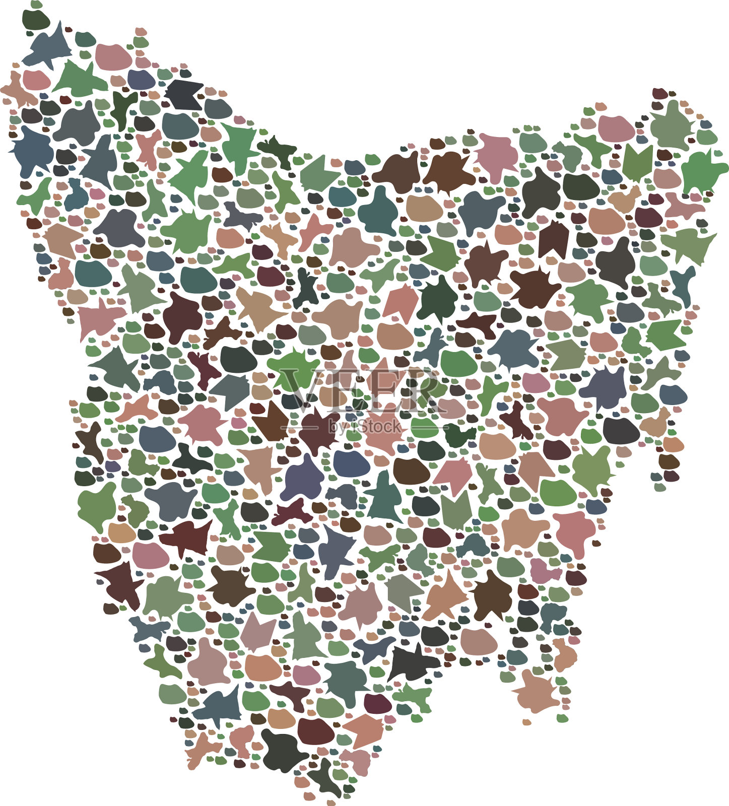 塔斯马尼亚岛鹅卵石马赛克地图插画图片素材