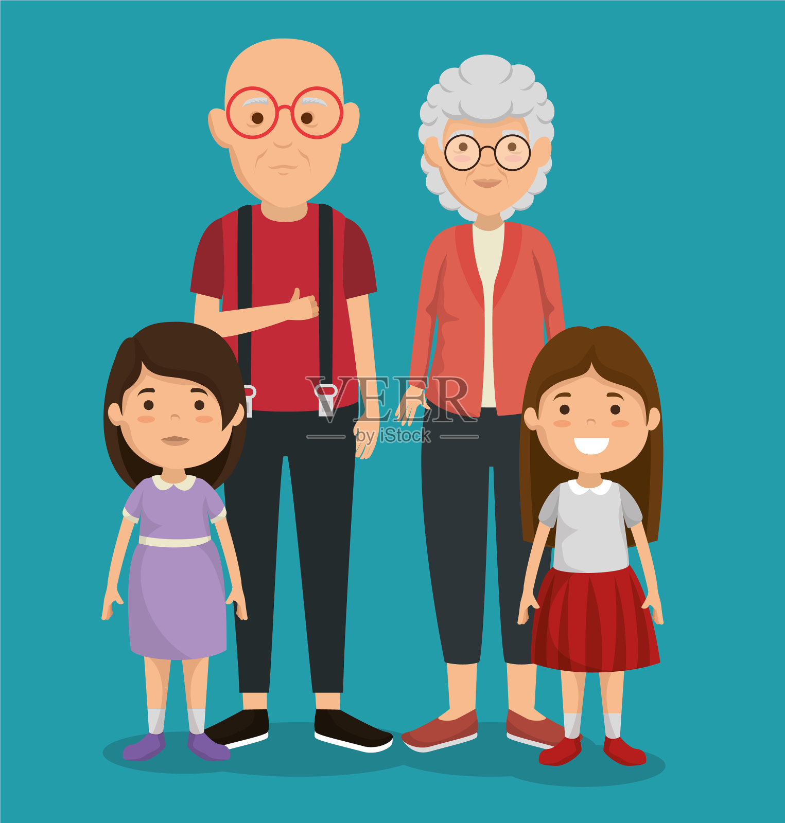祖父母夫妇和孩子的虚拟角色插画图片素材
