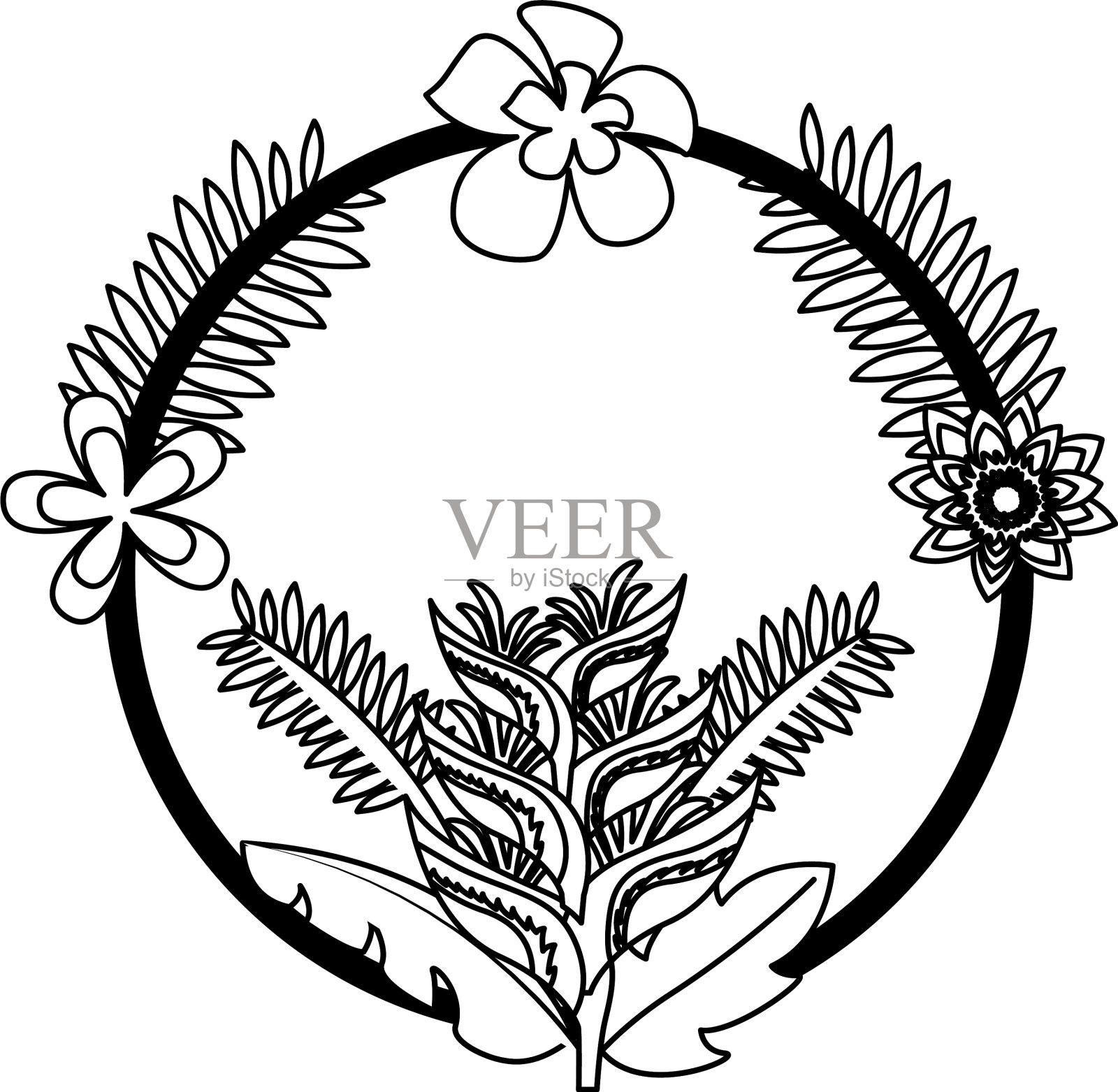 热带花圈花叶框装饰设计元素图片