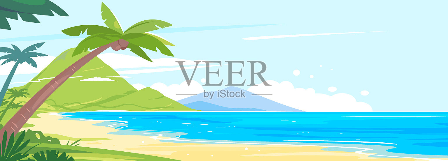 全景海滩热带岛屿插画图片素材