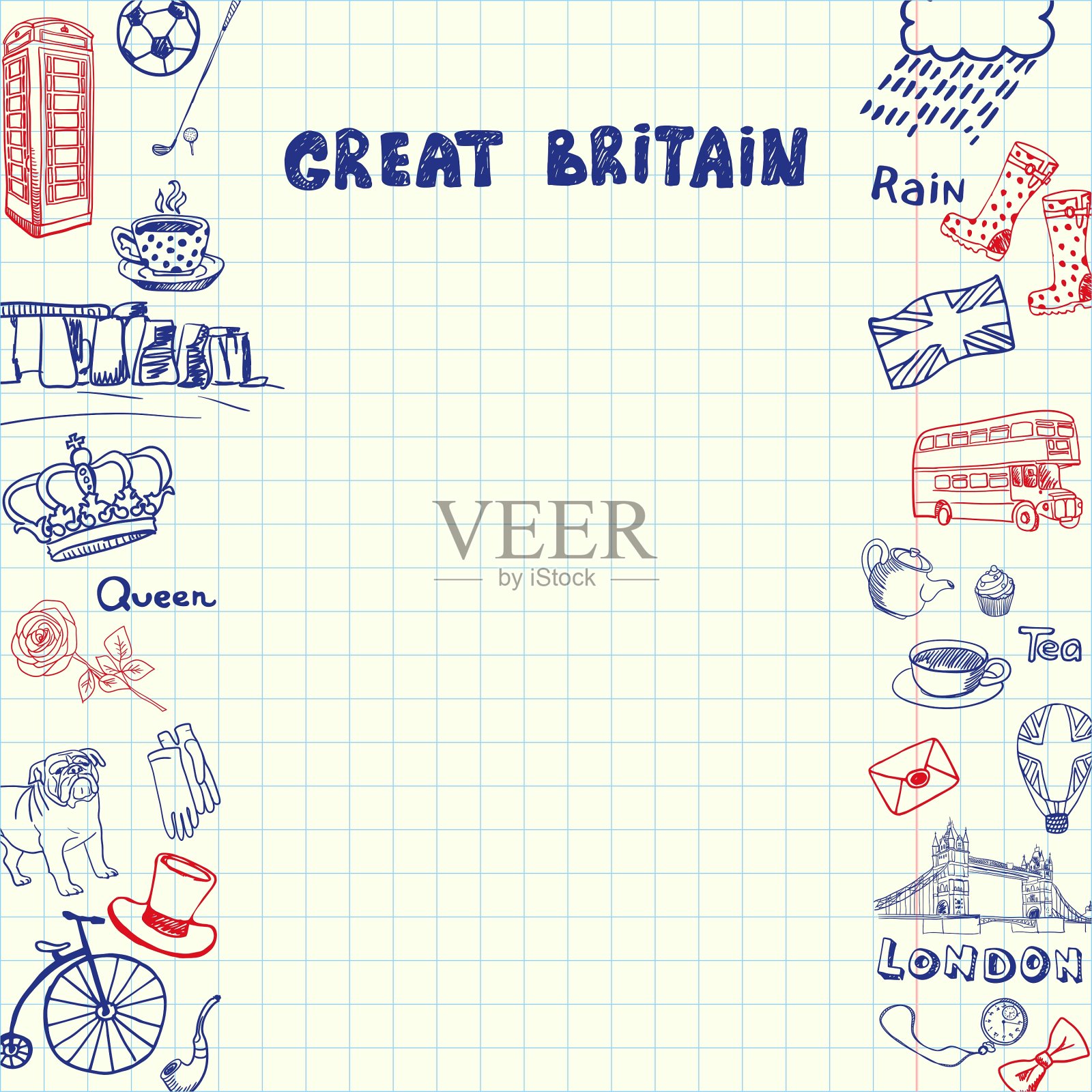 英国钢笔画的涂鸦收藏插画图片素材