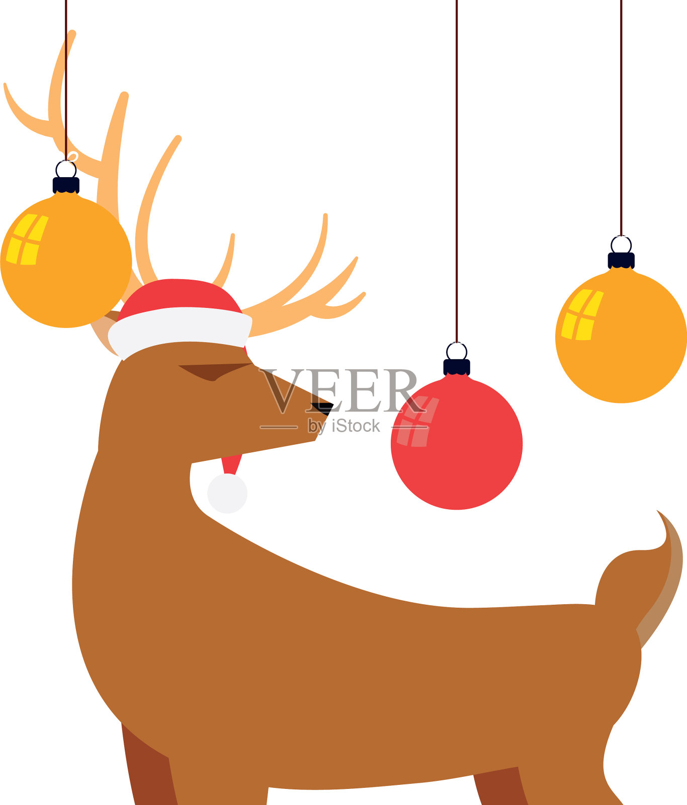 有帽子和球的圣诞驯鹿设计元素图片