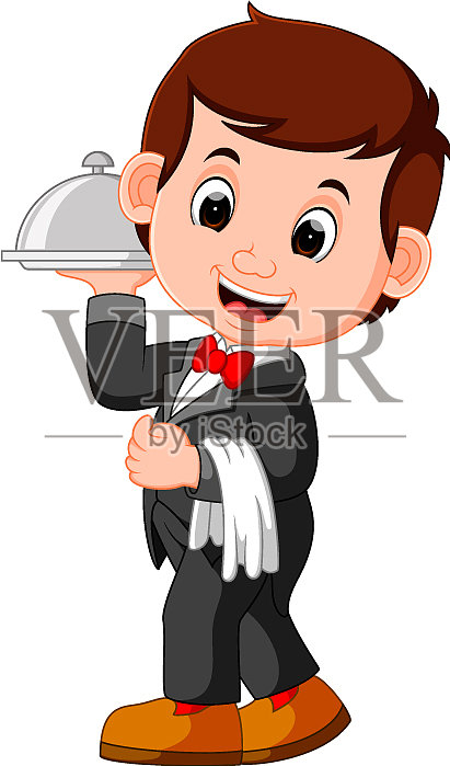 服务员餐厅服务卡通设计元素图片