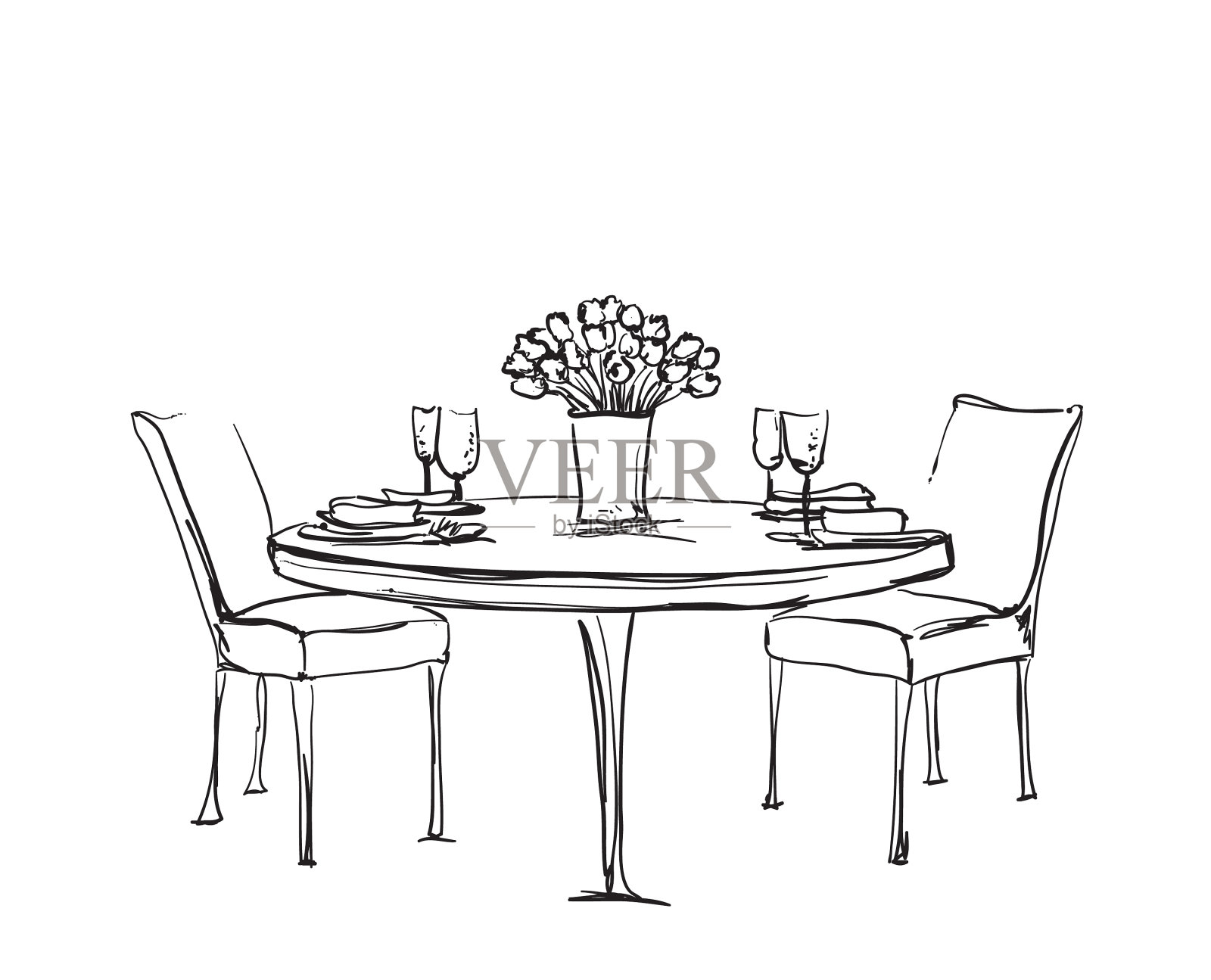 手绘器皿两人浪漫晚餐设计元素图片