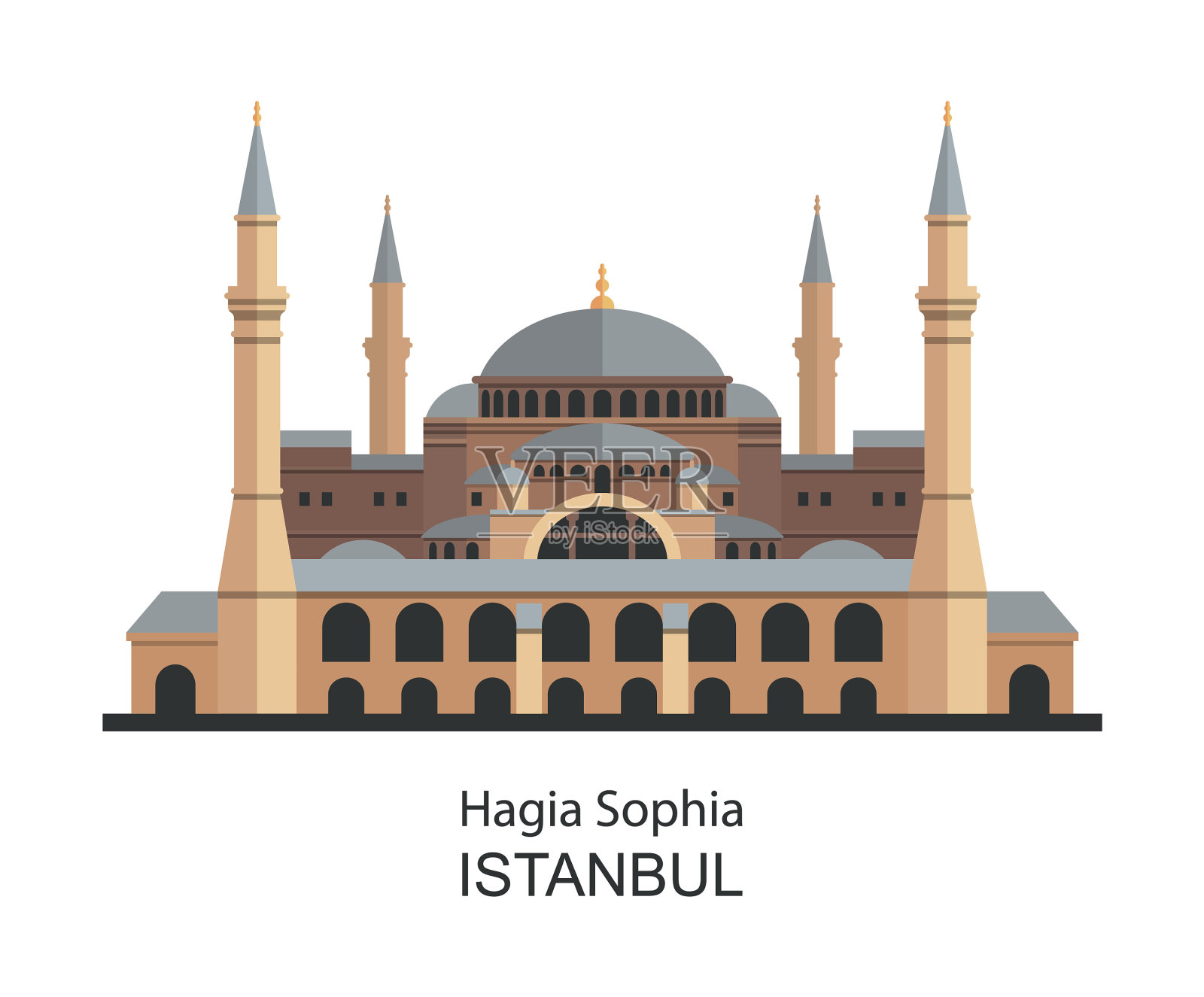 在土耳其伊斯坦布尔的圣索菲亚大教堂非常详细插画图片素材