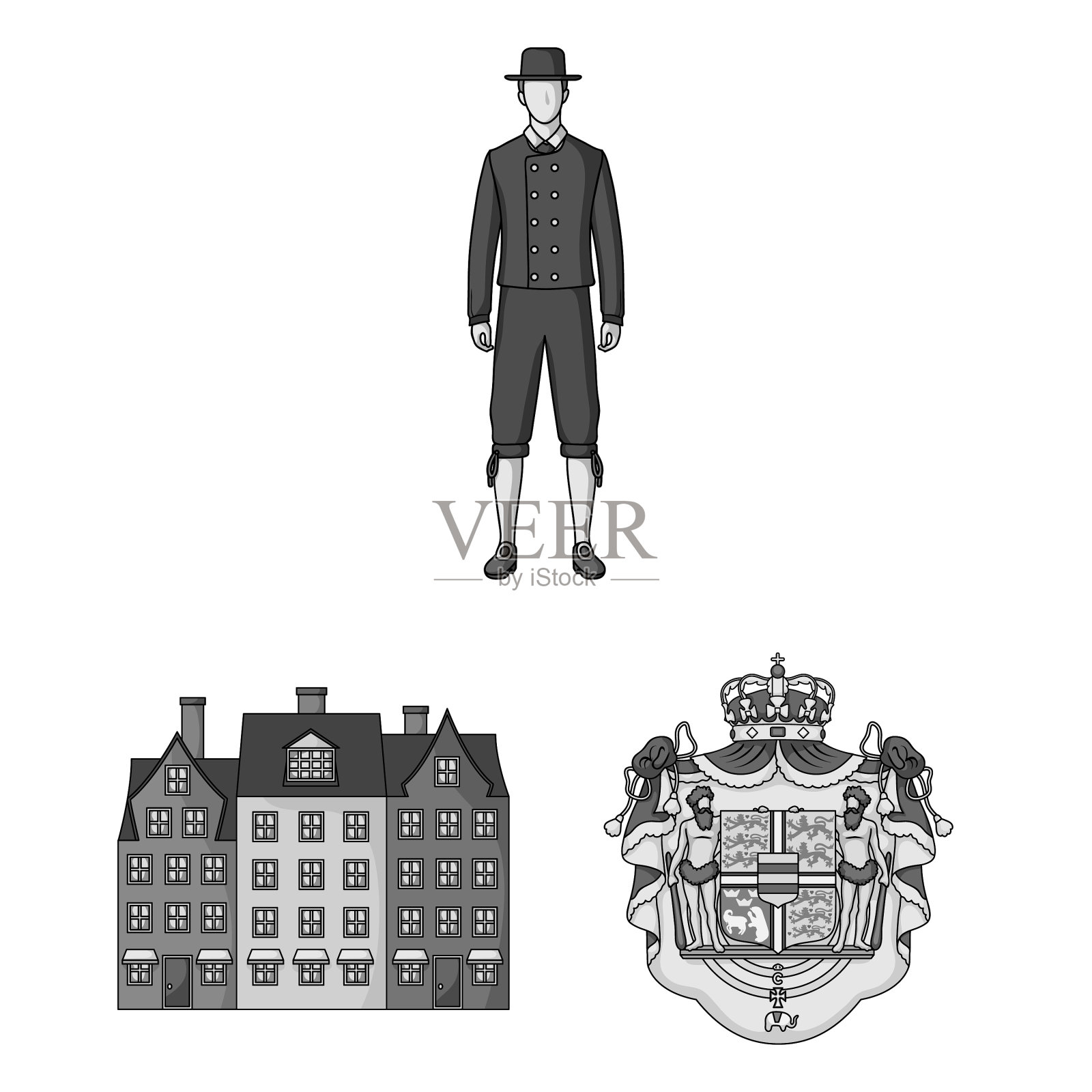 在丹麦旅游单色图标集图标素材