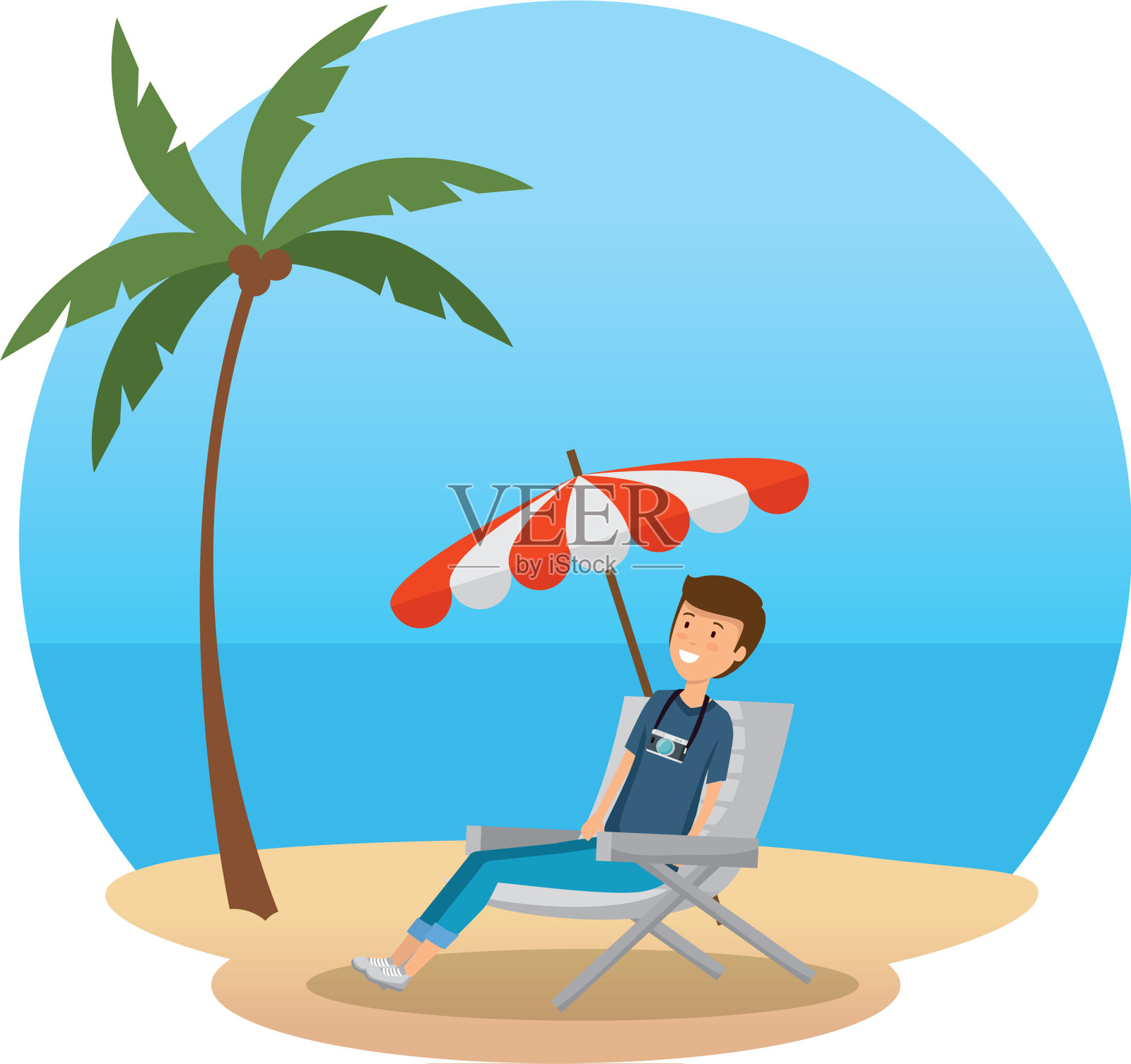 游客坐在椅子上插画图片素材