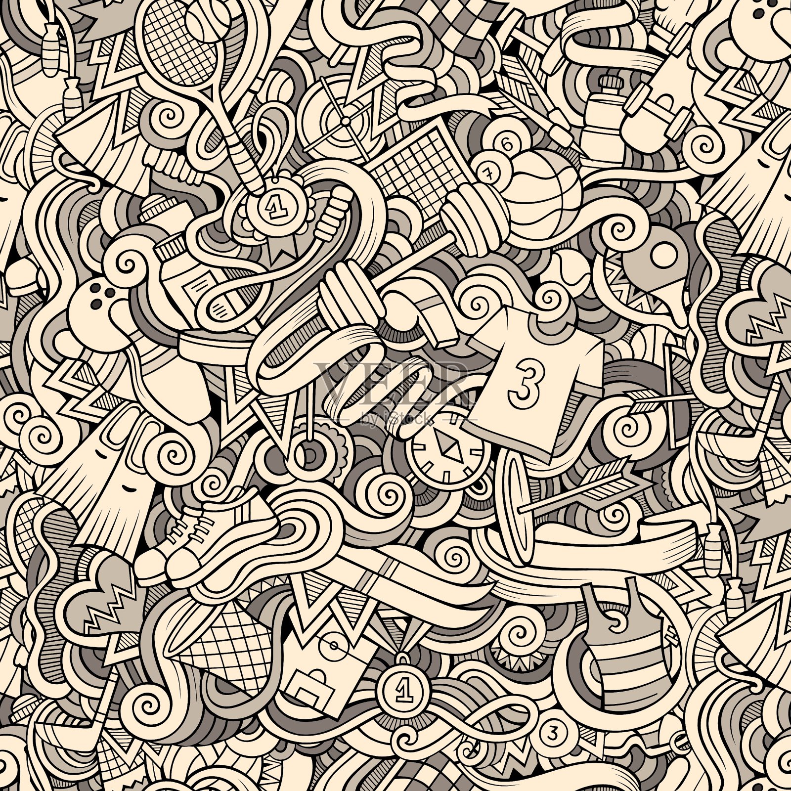 卡通可爱涂鸦手绘运动无缝插画图片素材