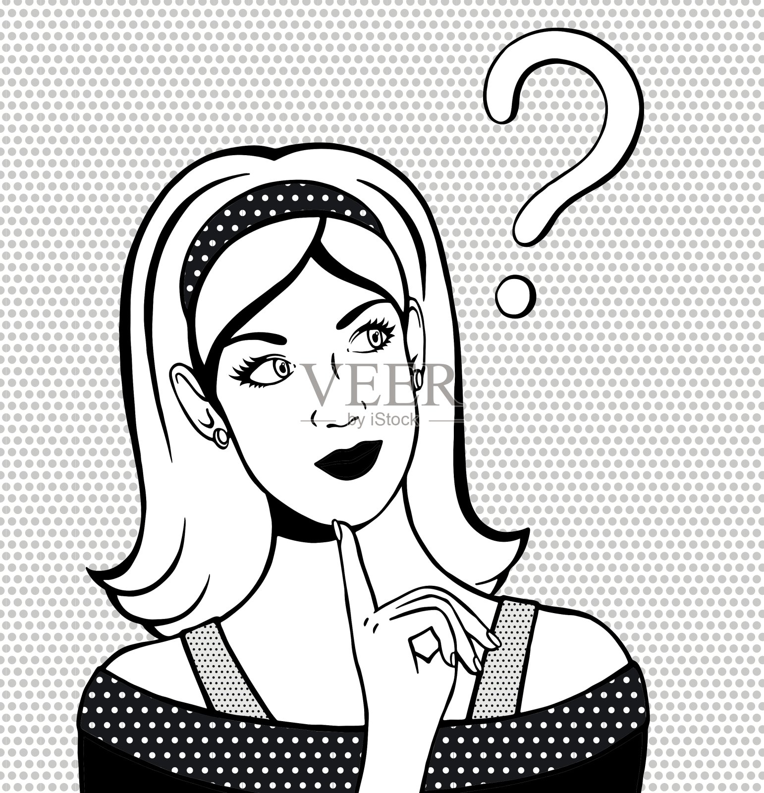 思考女人向上看手绘插画图片素材