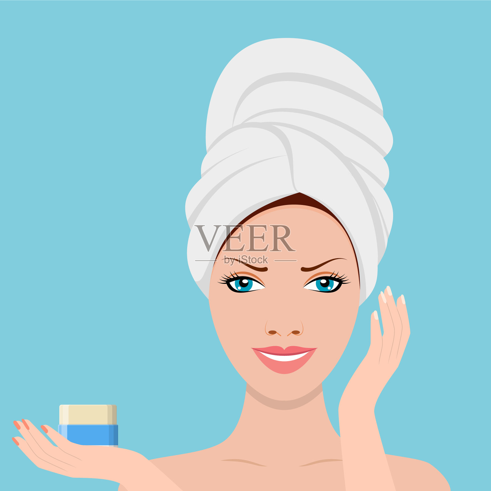 女孩用美容面霜插画图片素材