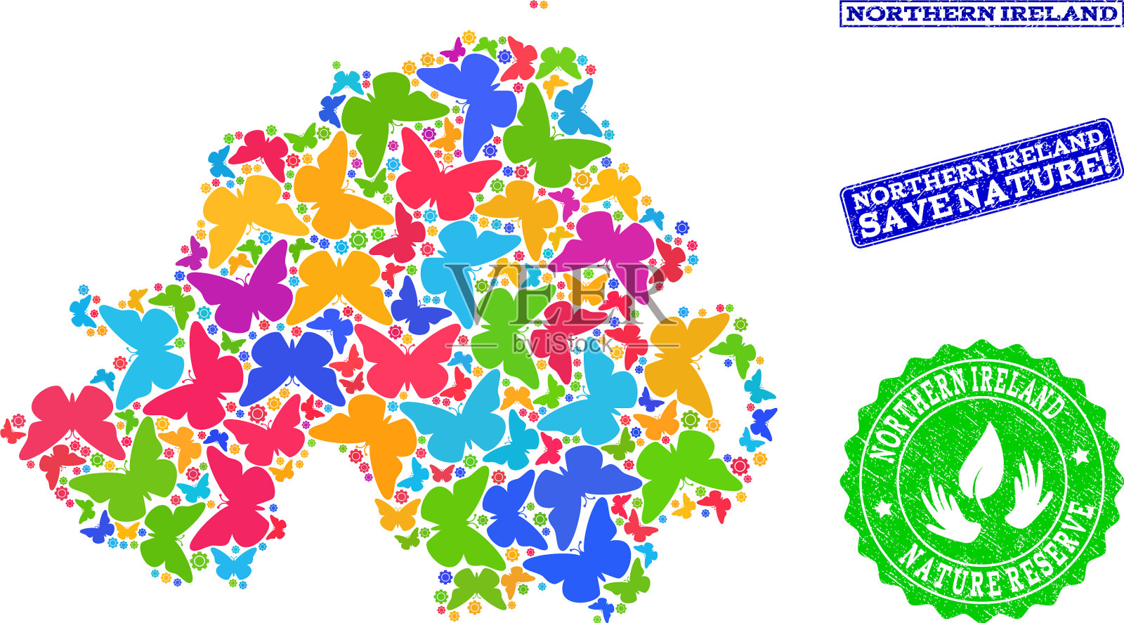 保存自然拼贴的北爱尔兰地图插画图片素材