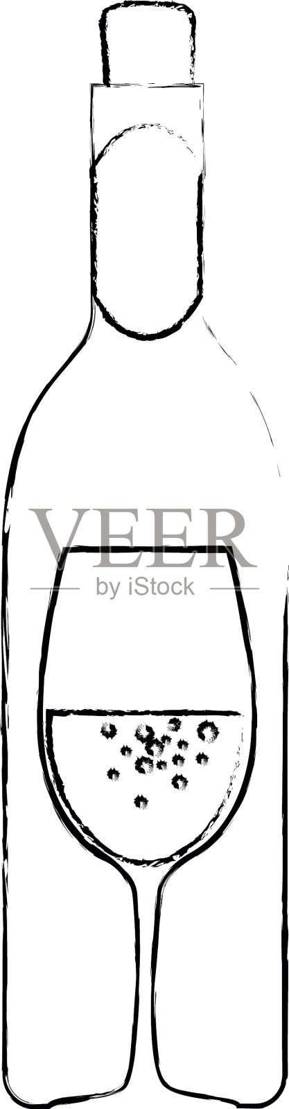 酒瓶轮廓与杯子插画图片素材