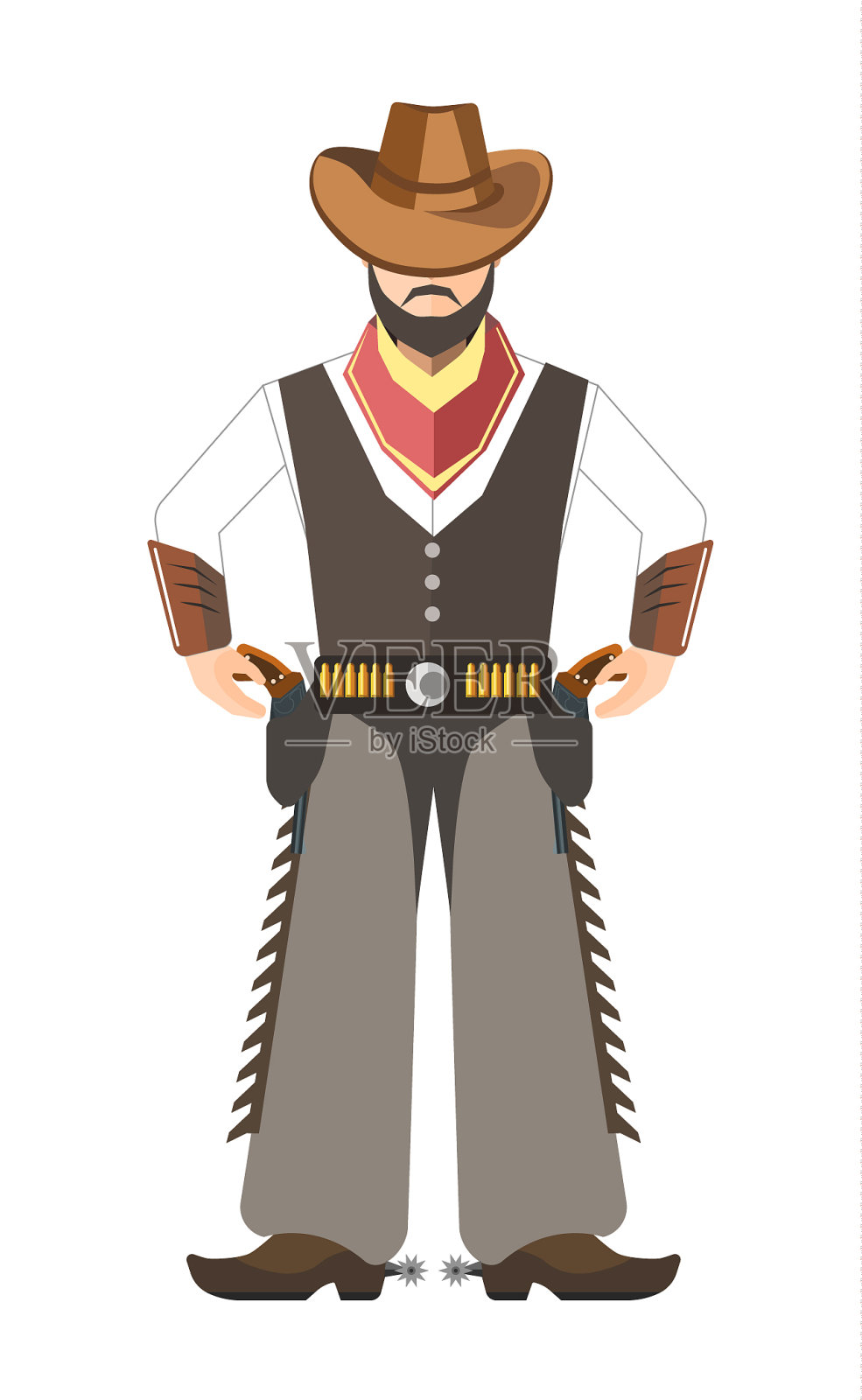 留着胡子的牛仔，帽子上可以放两支手枪设计元素图片