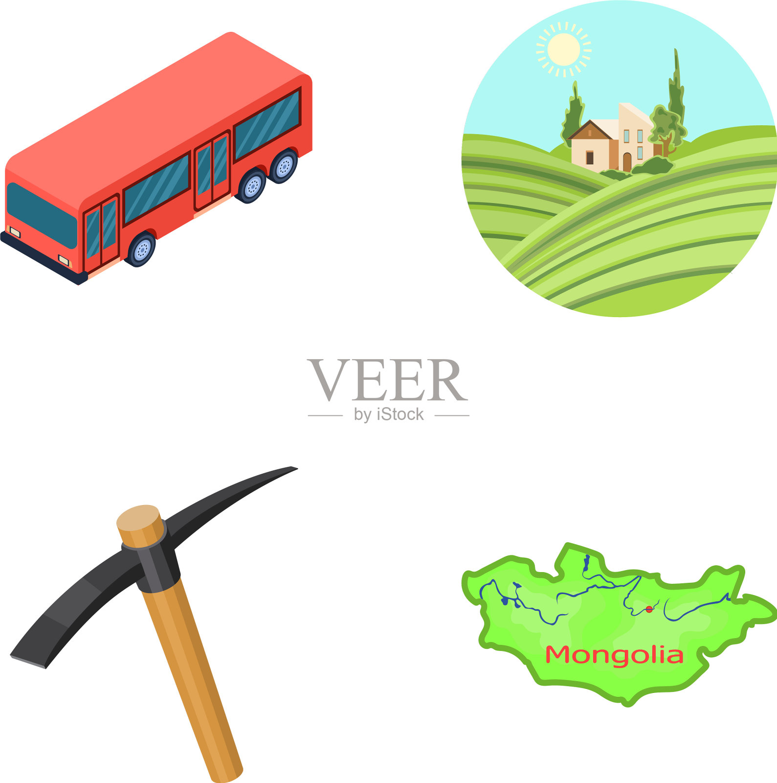 运输矿山和其他网页图标在卡通插画图片素材