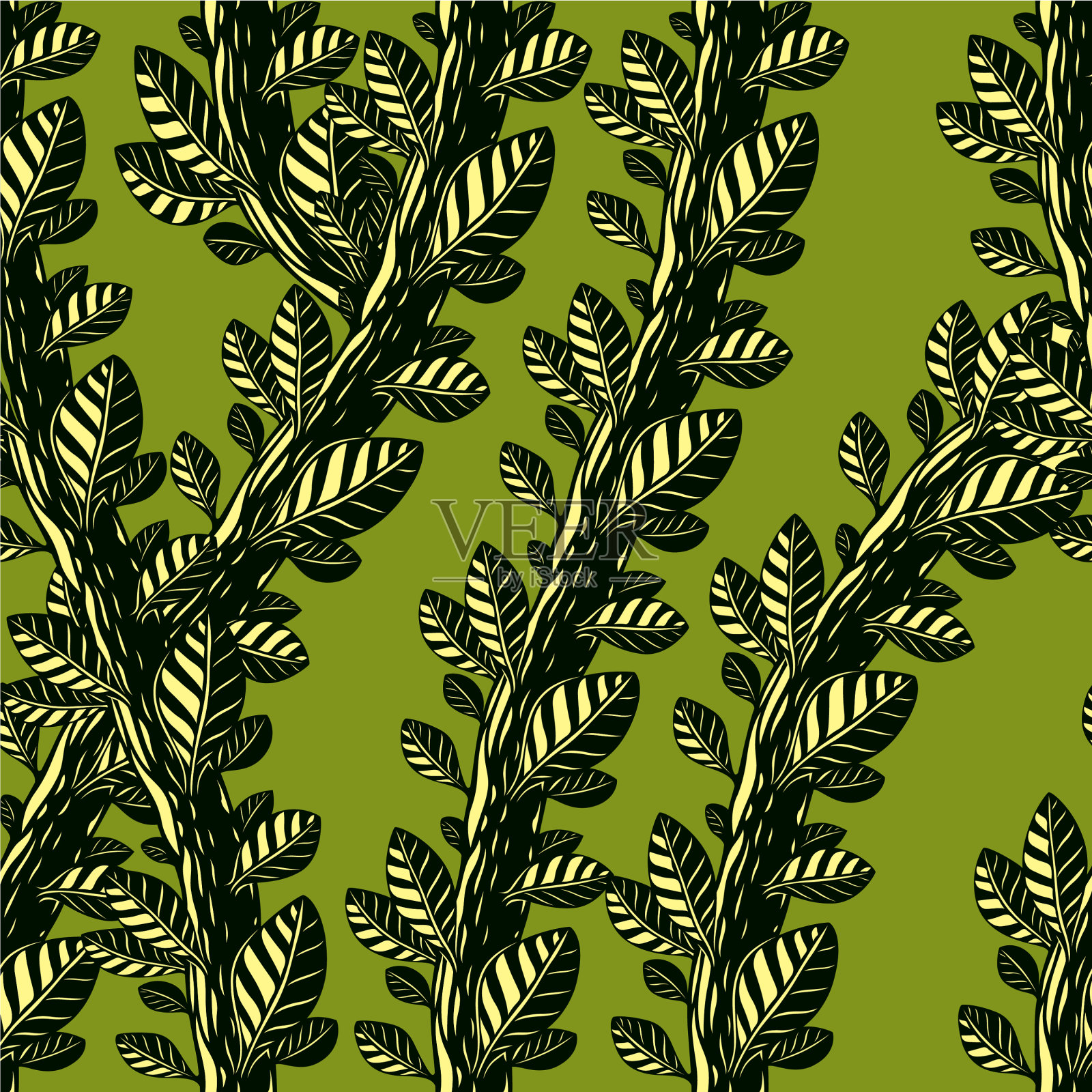 有叶和枝的花无缝图案插画图片素材