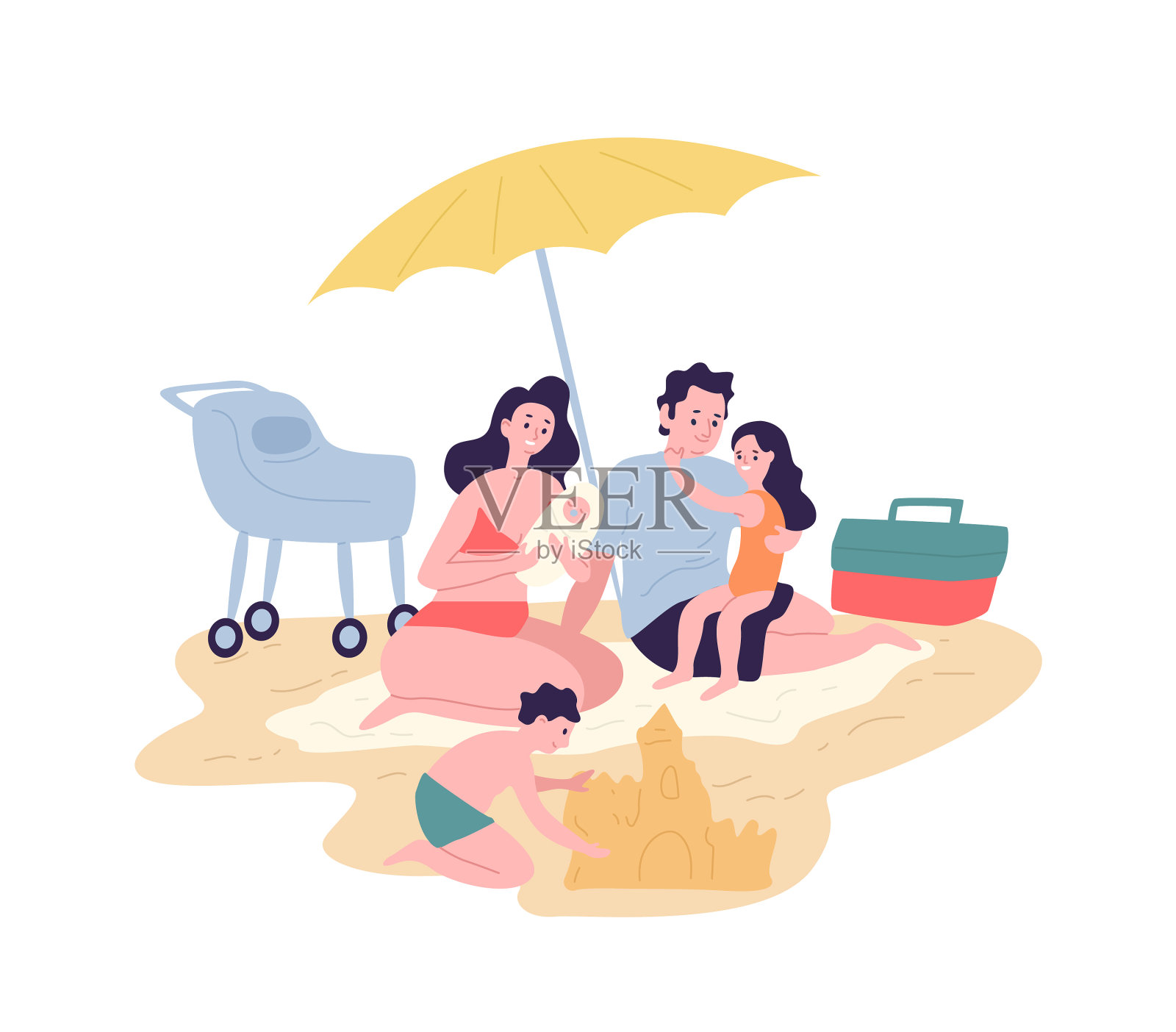 可爱快乐的一家人在一起度过暑假设计元素图片