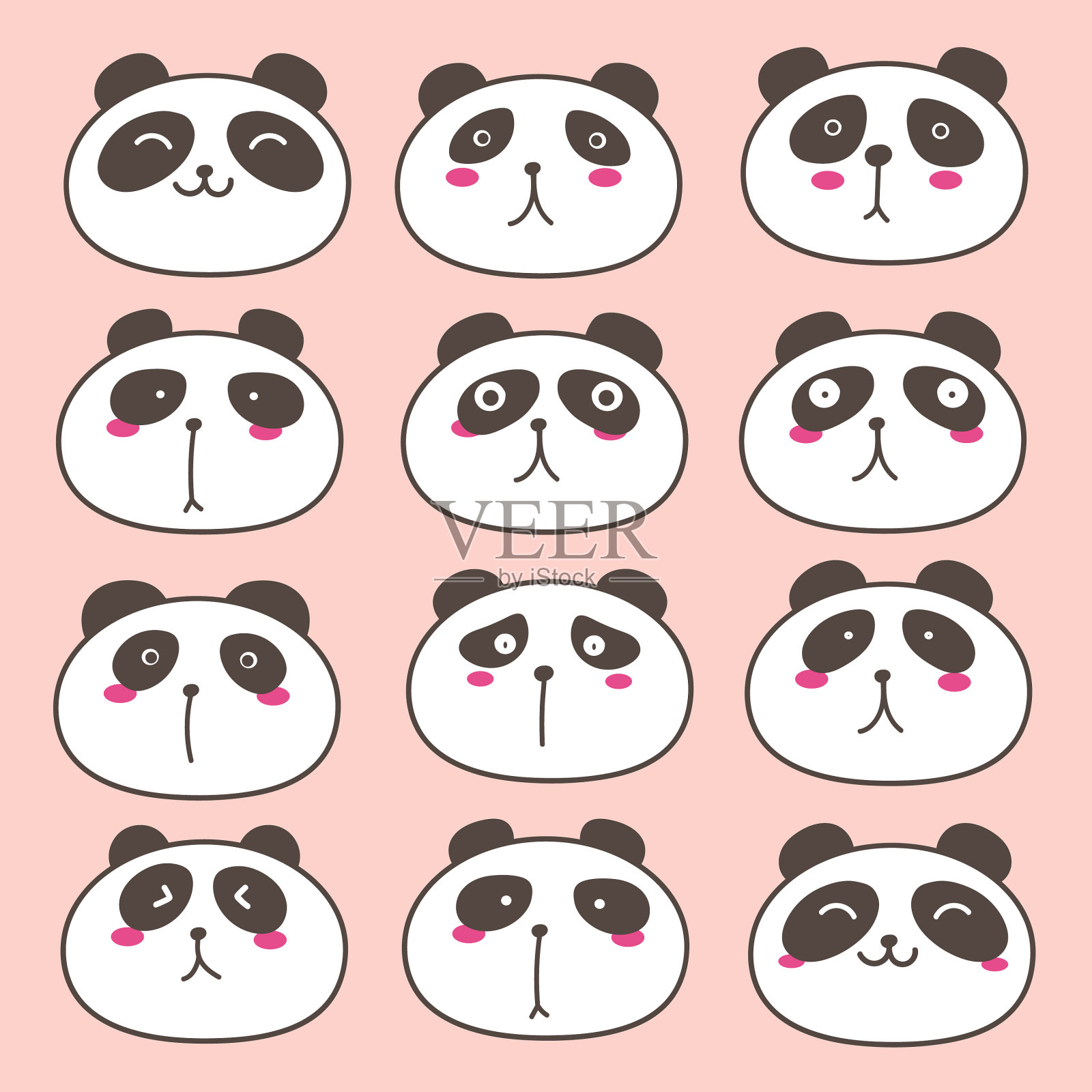 手绘可爱的熊猫人物集图标素材